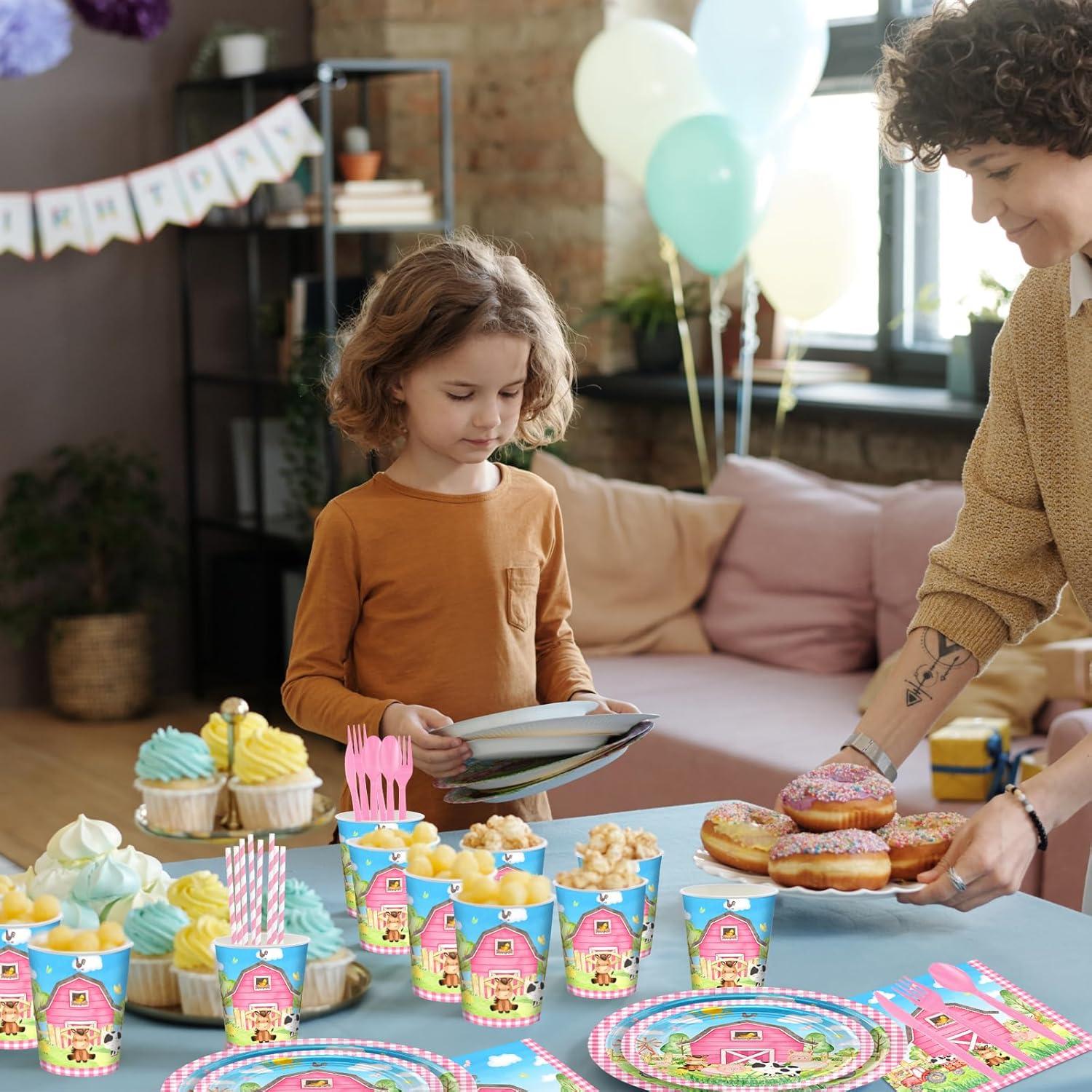 Set de Fiesta de Cumpleaños Granja Rosa Avezano 192 Piezas