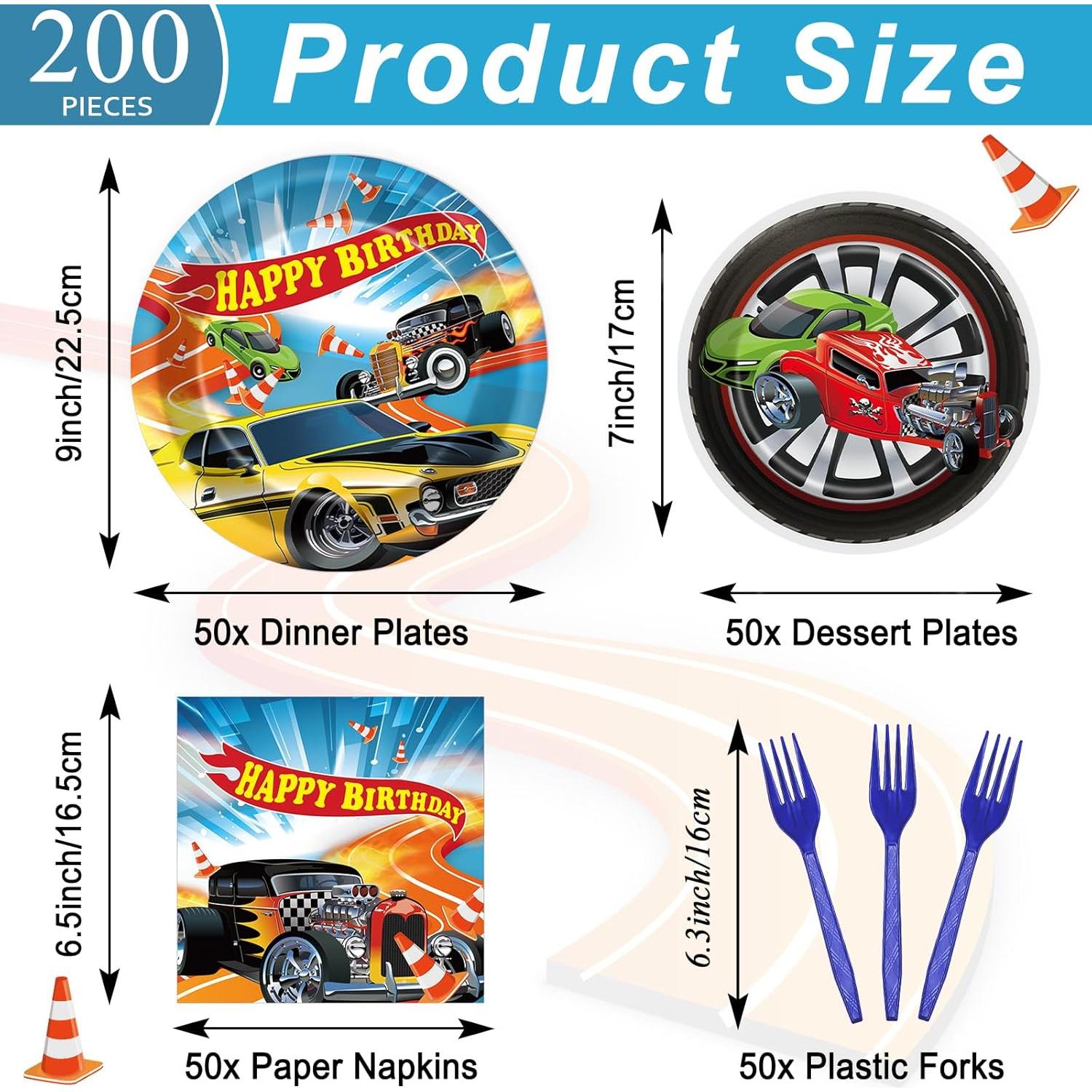 Juego de vajilla desechable Justforjoyful 200 piezas coches