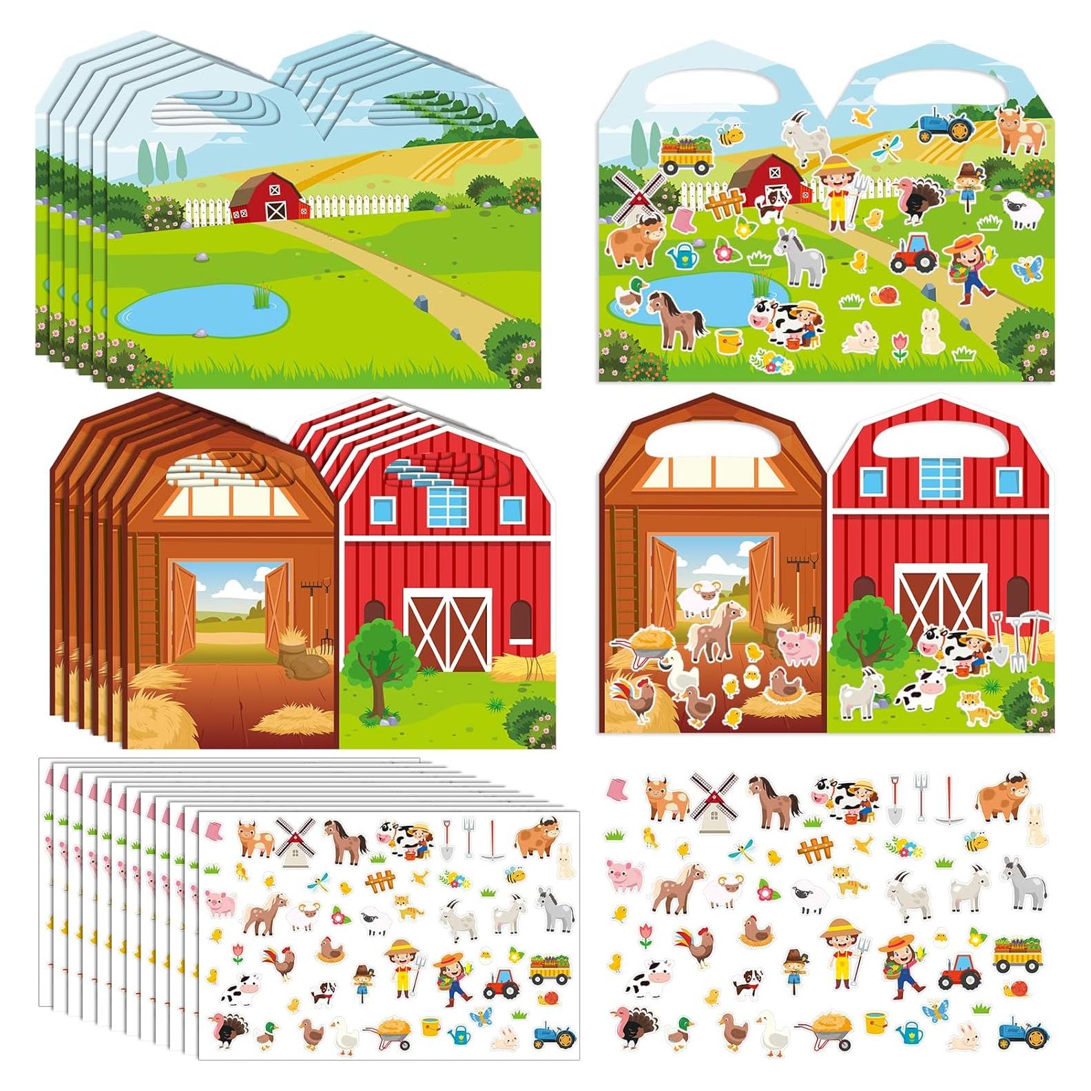 Kit de Pegatinas de Granja Sabary - 12 Fondos y Animales