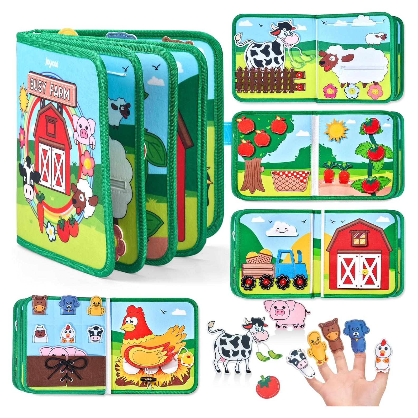 Libro Ocupado de Granja JoyCat 15 en 1 para Niños 1-3 Años