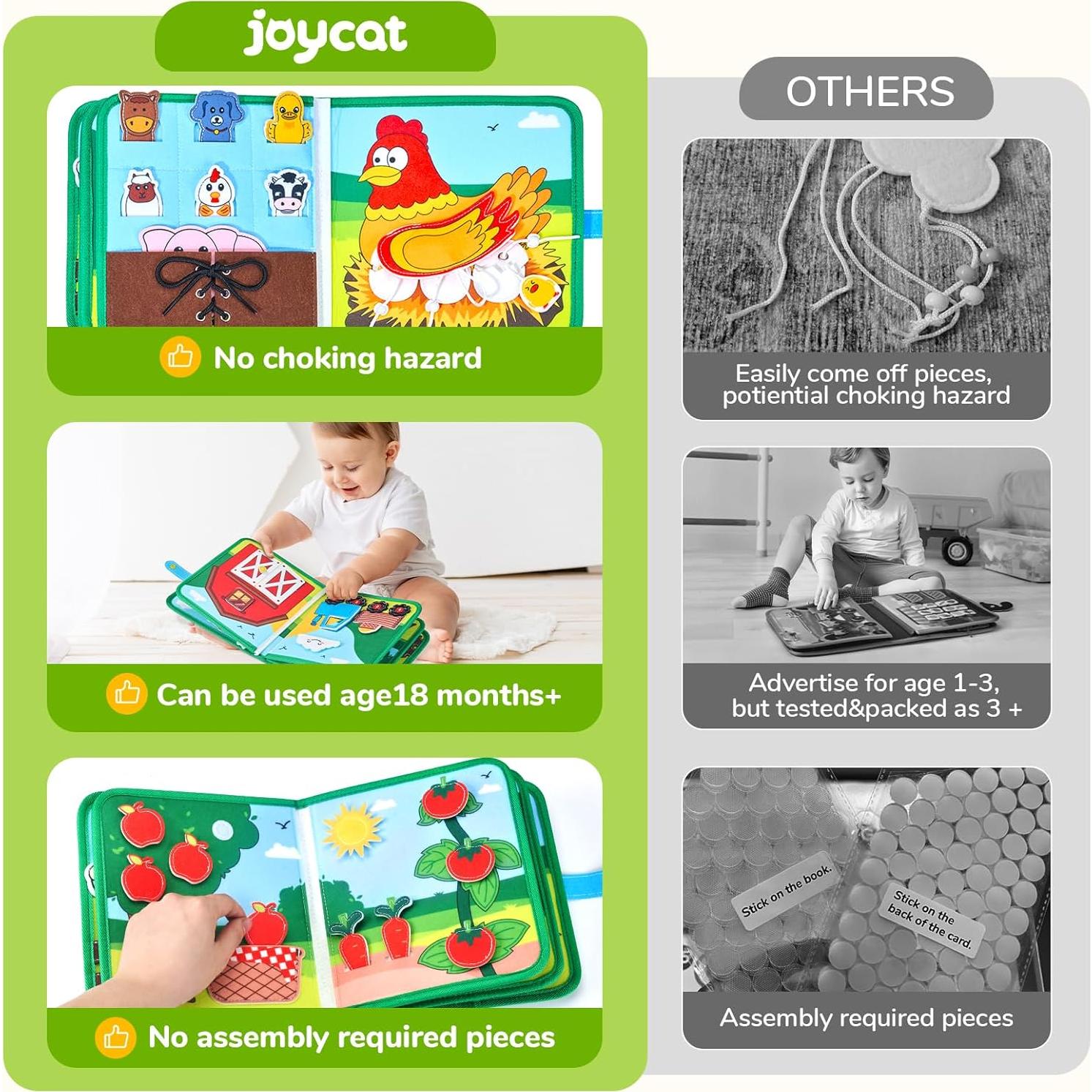 Libro Ocupado de Granja JoyCat 15 en 1 para Niños 1-3 Años