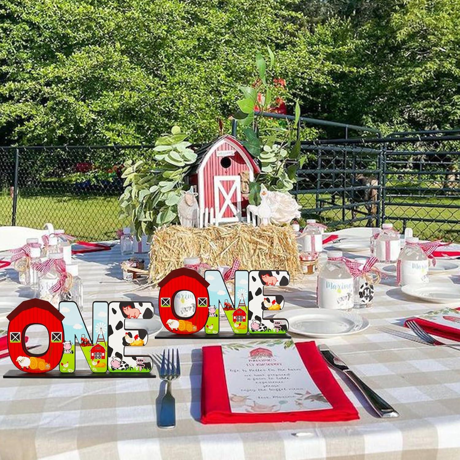 Centros de Mesa de Granja ONE BAOOOFUL para Primer Cumpleaños