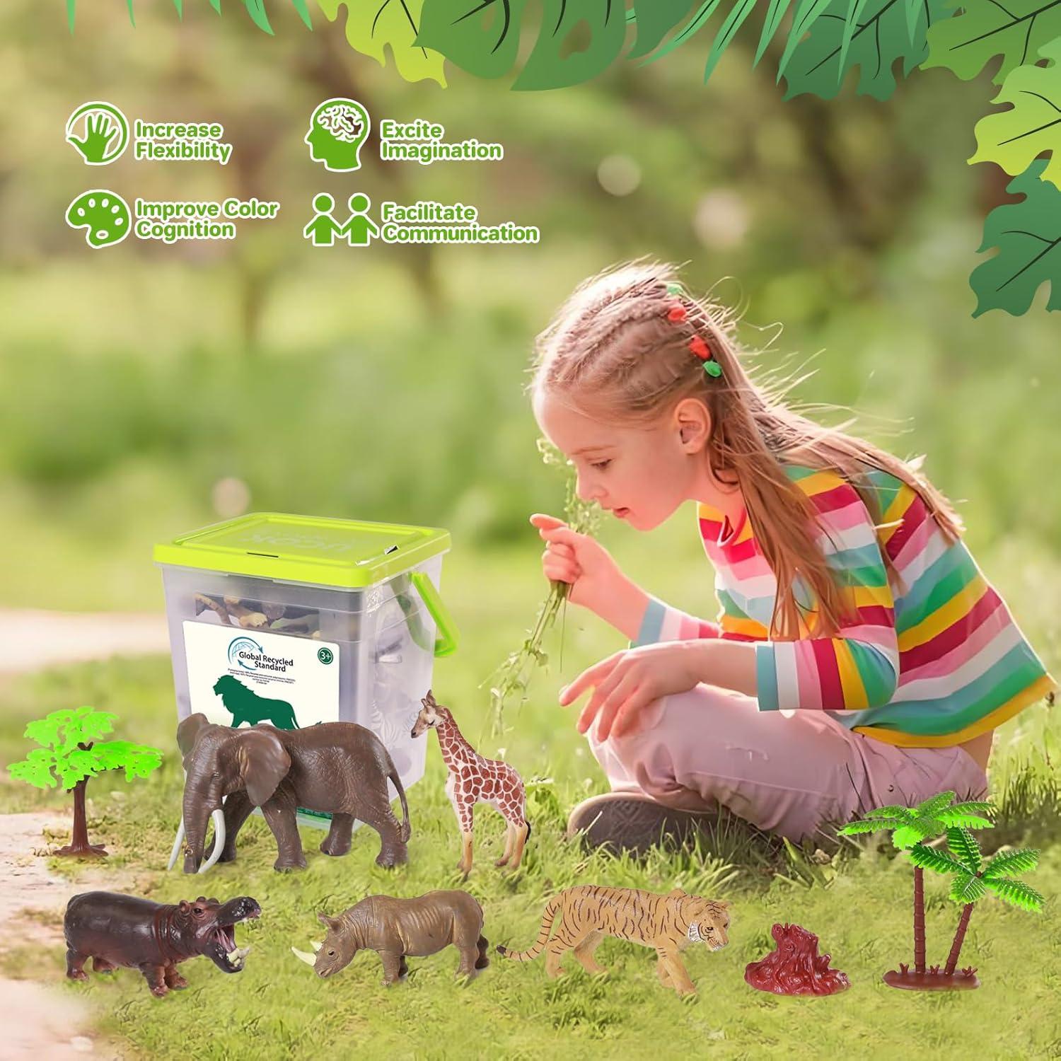 Set de Juguetes de Animales Safari BIWASE con Accesorios 10 Piezas