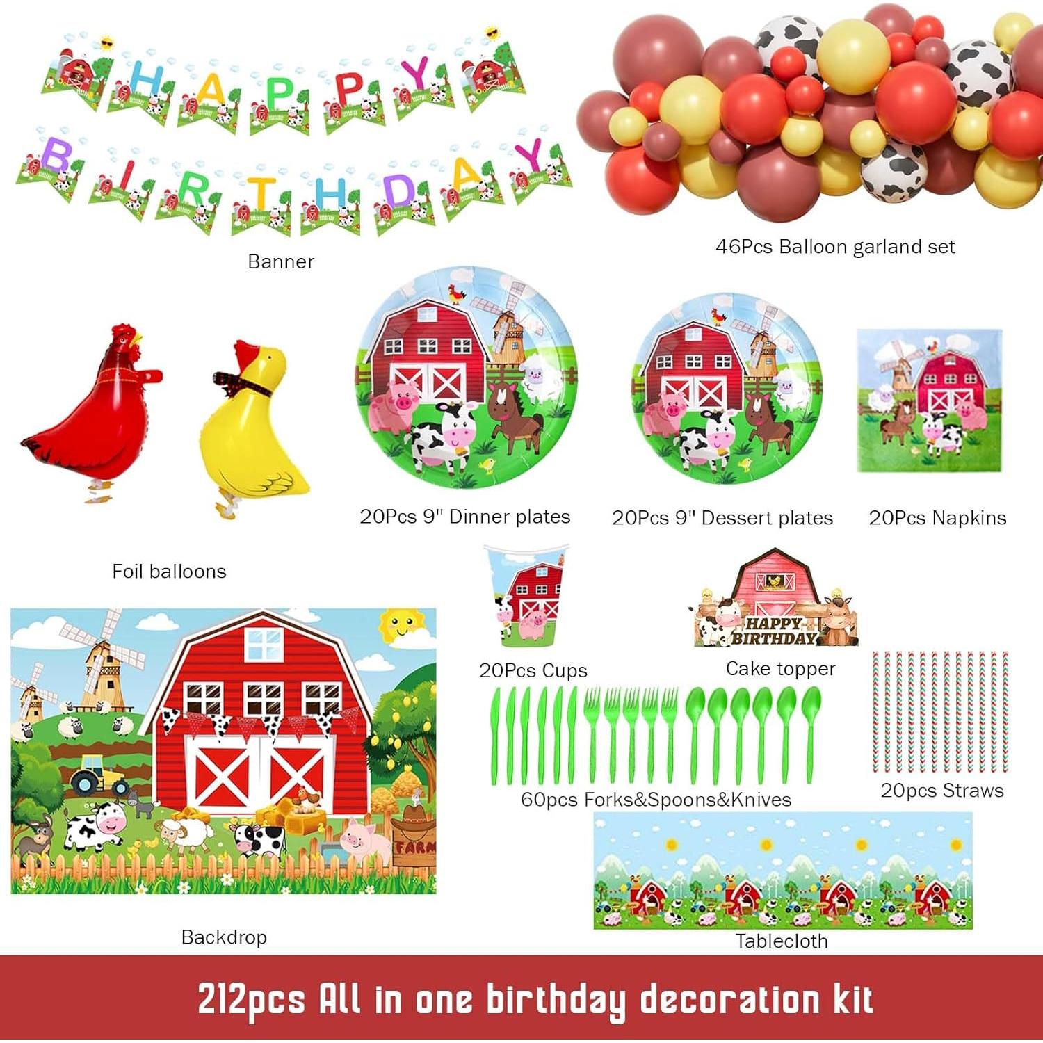 Decoraciones de Cumpleaños en la Granja Fiesec - 212 Pcs
