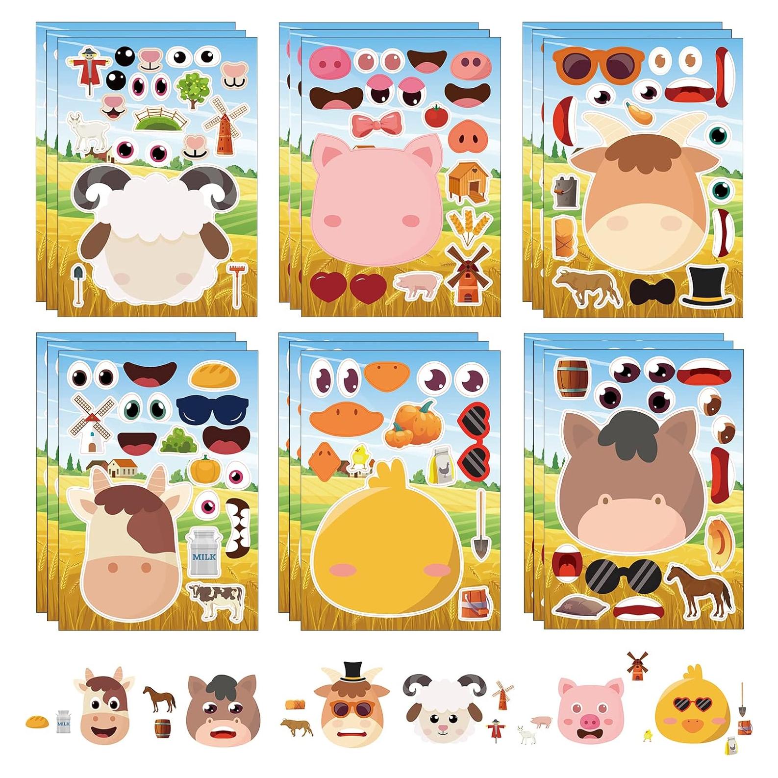 24 Hojas de Pegatinas de Animales de Granja DaiUni 21x15 cm