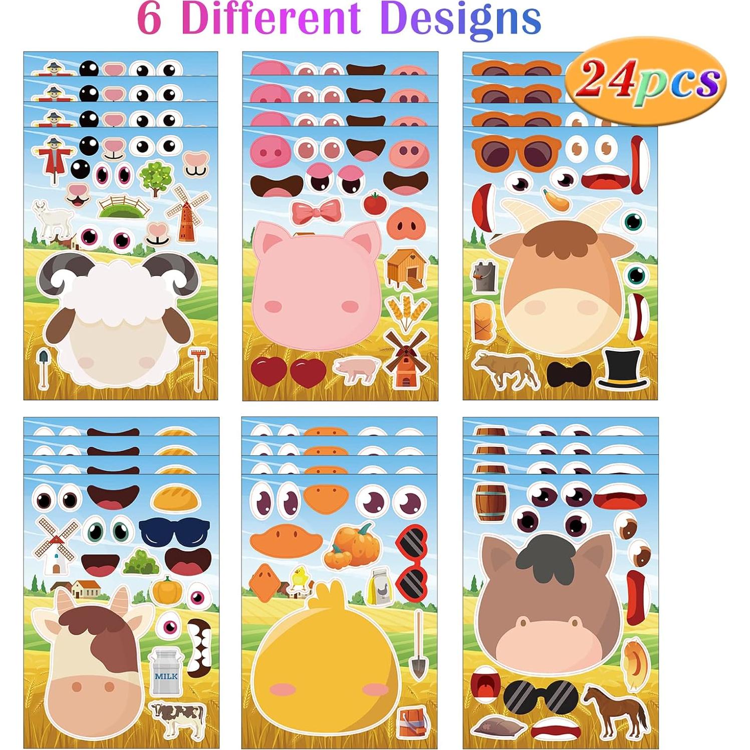 24 Hojas de Pegatinas de Animales de Granja DaiUni 21x15 cm