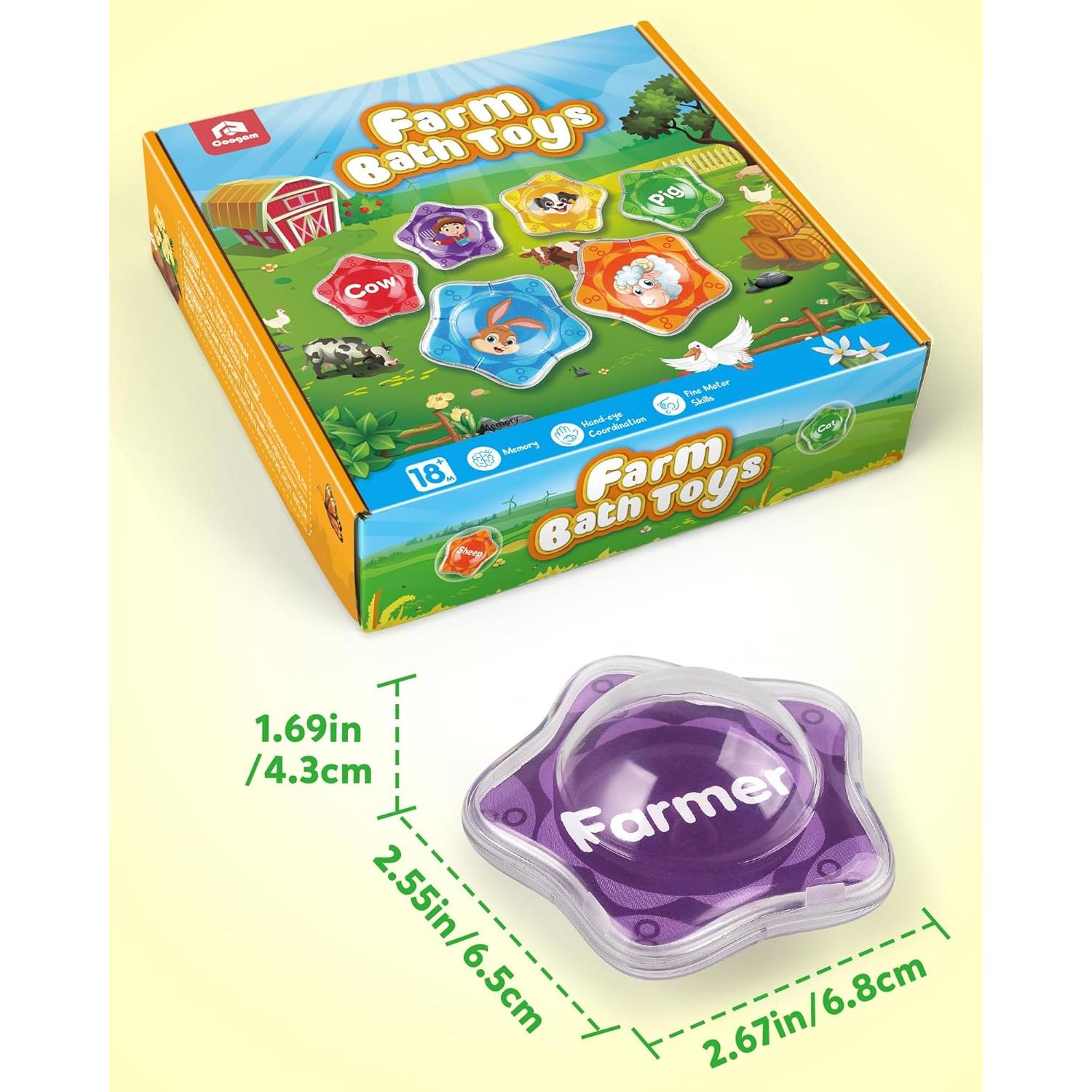 Juguete Flotante Coogam para Baño Set 12 Animales Granja