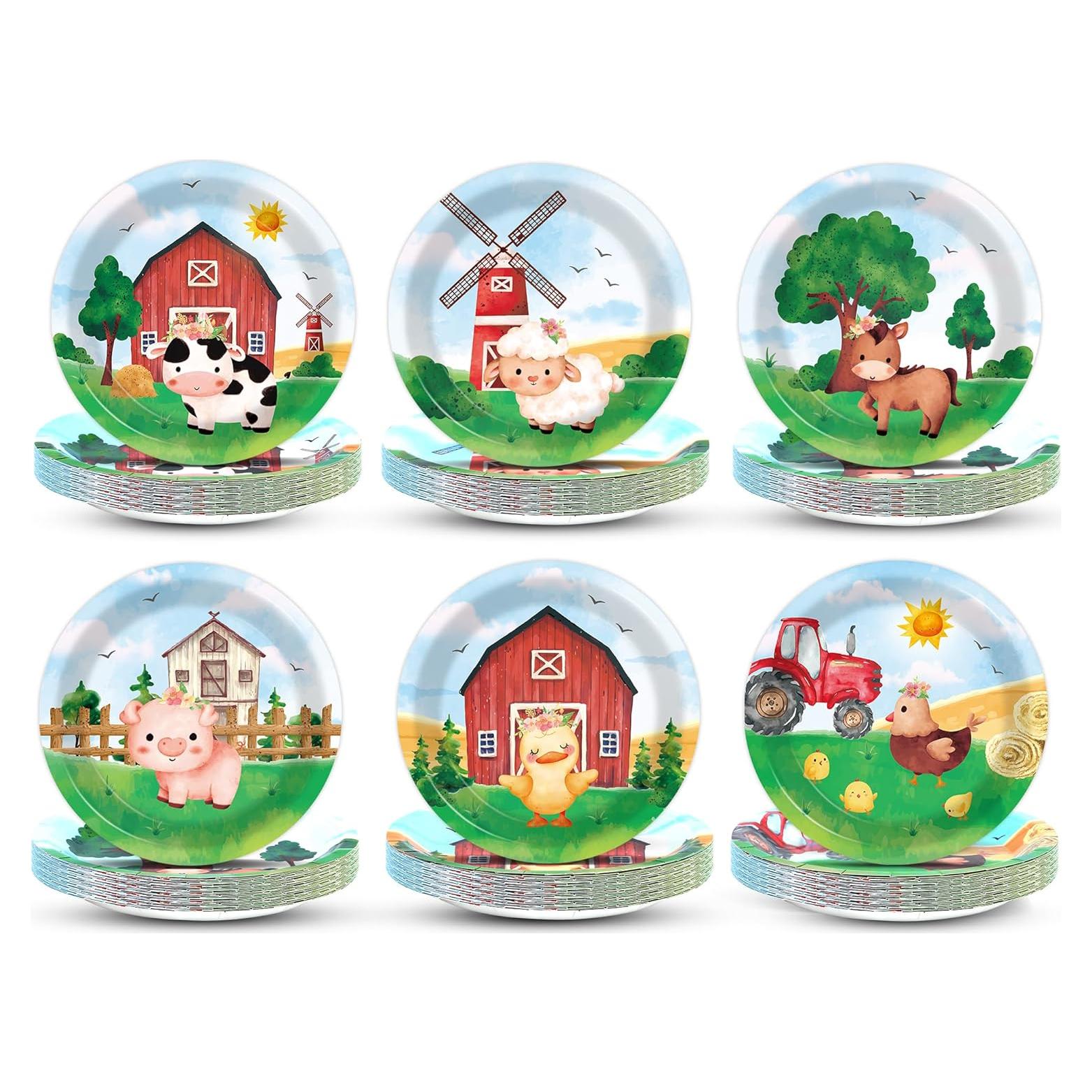 60 Platos de Papel Animales de Granja Justforjoyful 17.8 cm