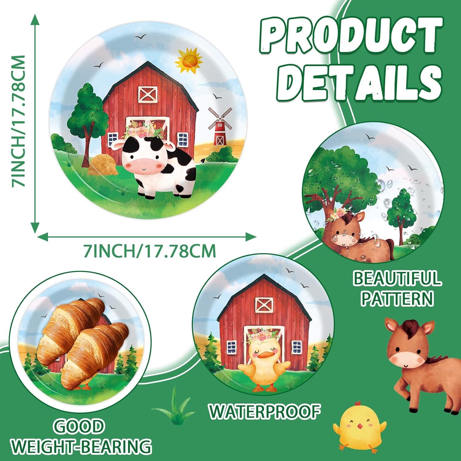 60 Platos de Papel Animales de Granja Justforjoyful 17.8 cm