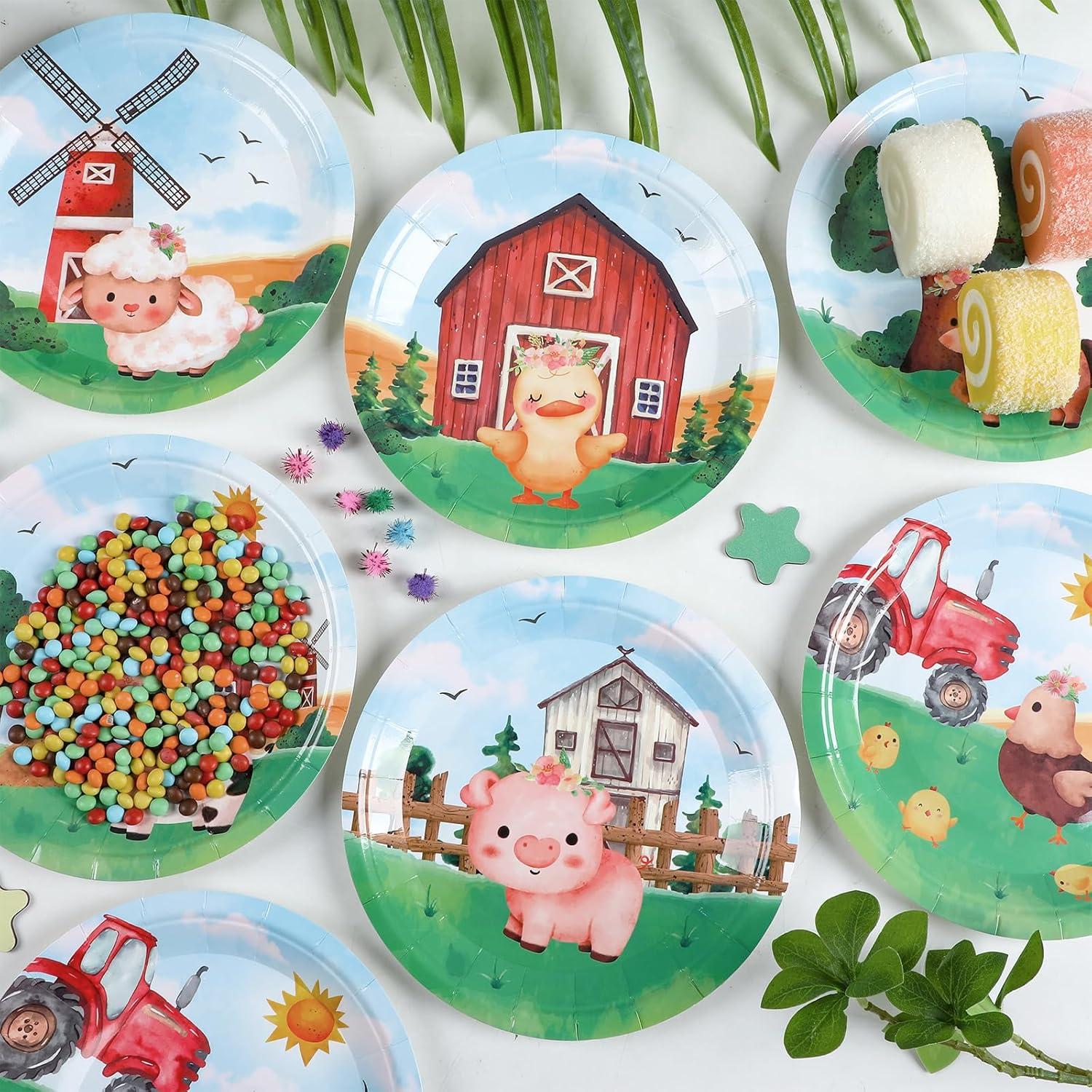 60 Platos de Papel Animales de Granja Justforjoyful 17.8 cm