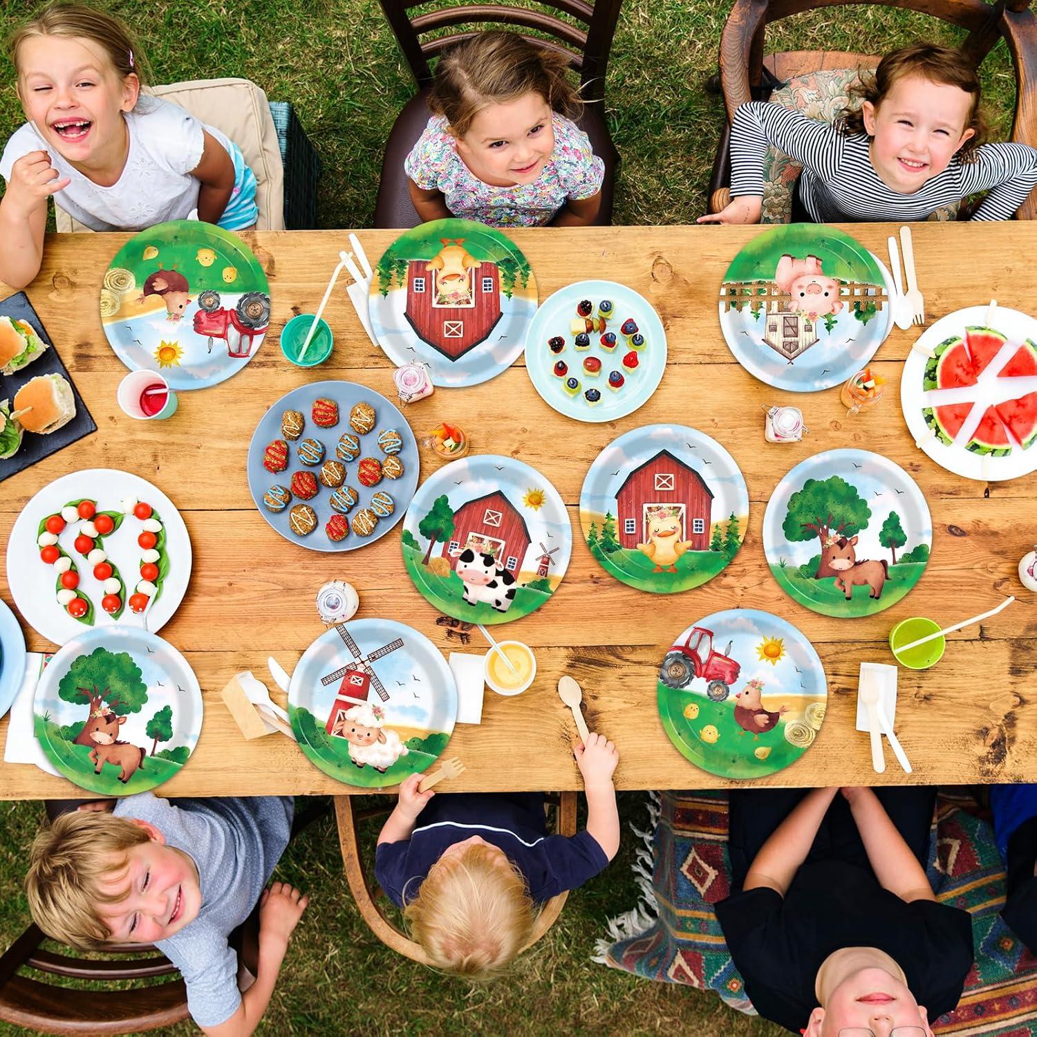 60 Platos de Papel Animales de Granja Justforjoyful 17.8 cm