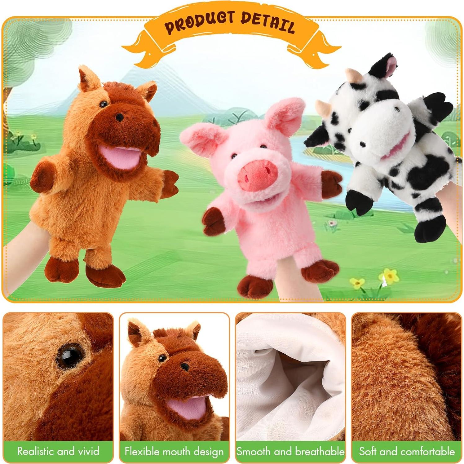 Títeres de Mano de Animales de Granja Lenwen - 6 Pcs 25 cm