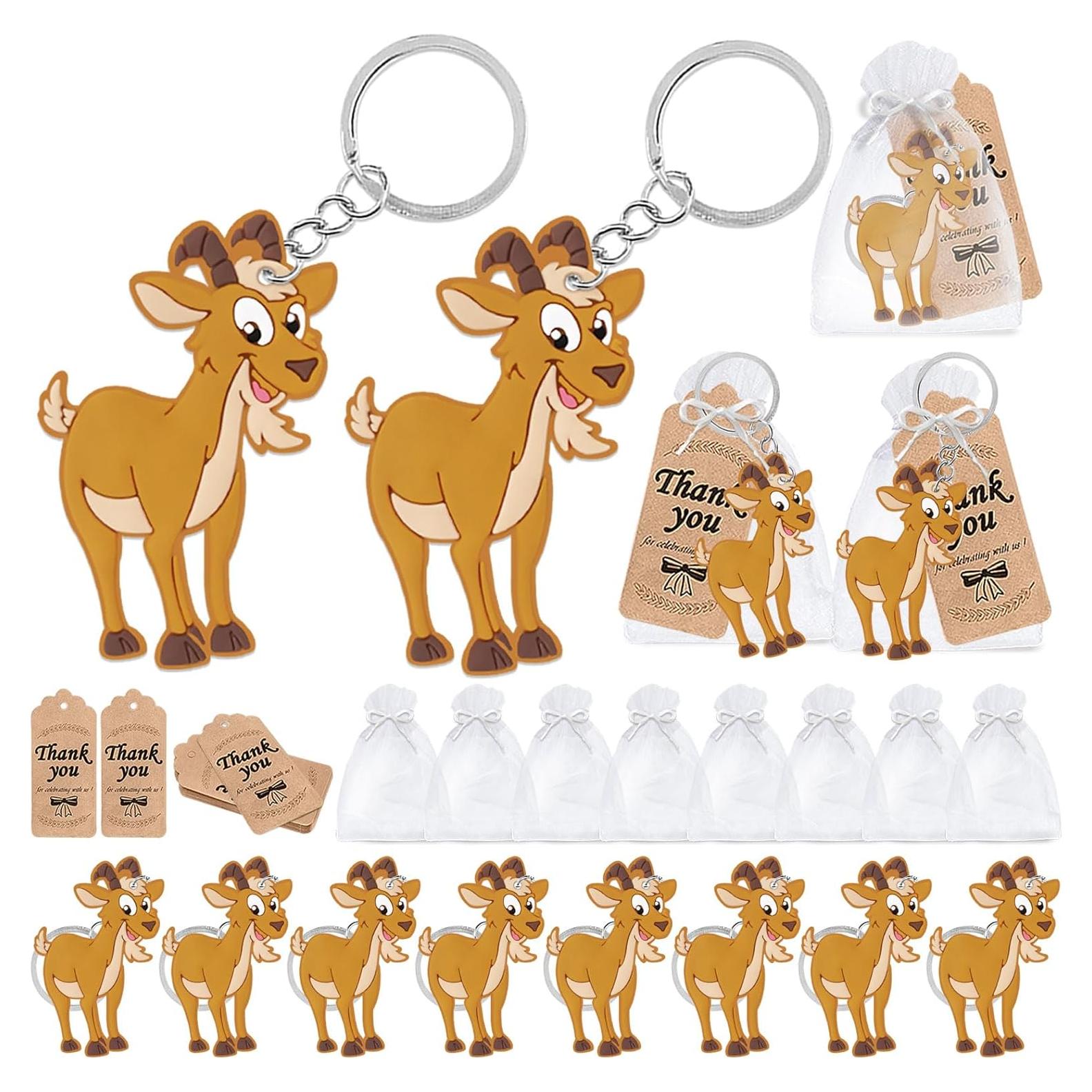 CiciBear 60 Piezas Decoraciones Fiesta Cabra - Llaveros, Etiquetas y Bolsas