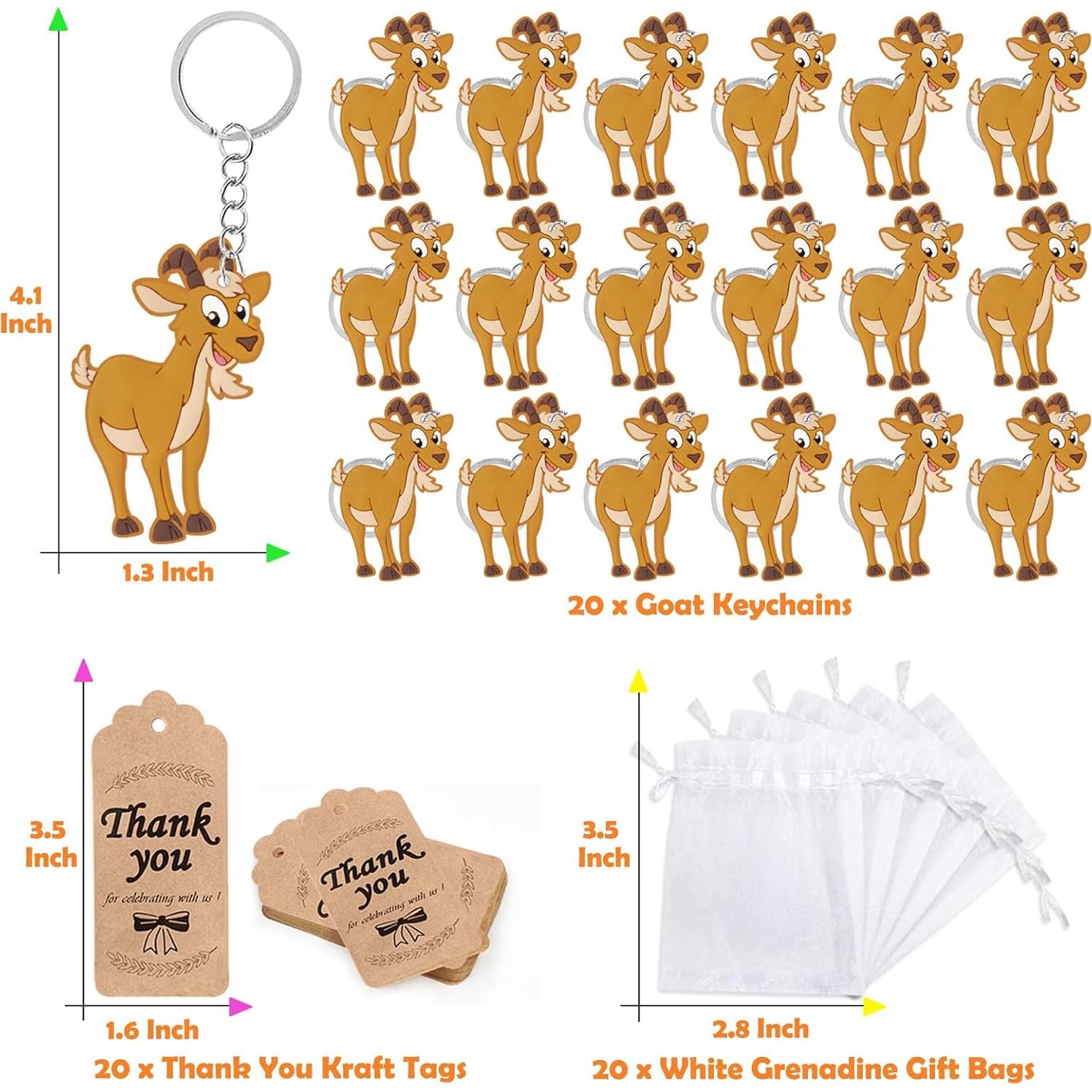 CiciBear 60 Piezas Decoraciones Fiesta Cabra - Llaveros, Etiquetas y Bolsas