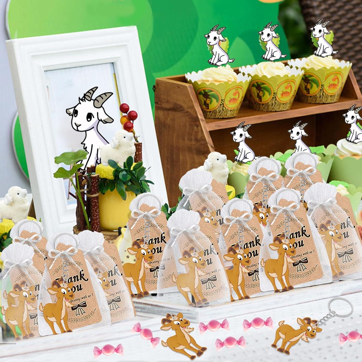CiciBear 60 Piezas Decoraciones Fiesta Cabra - Llaveros, Etiquetas y Bolsas