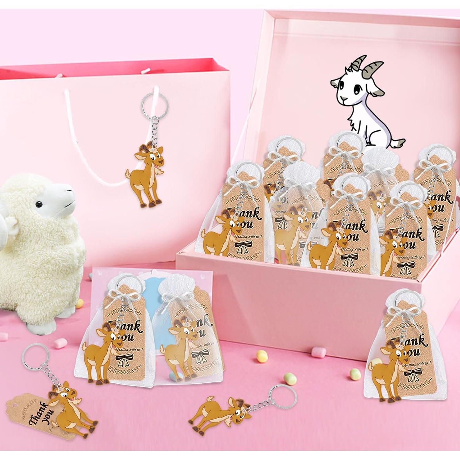 CiciBear 60 Piezas Decoraciones Fiesta Cabra - Llaveros, Etiquetas y Bolsas