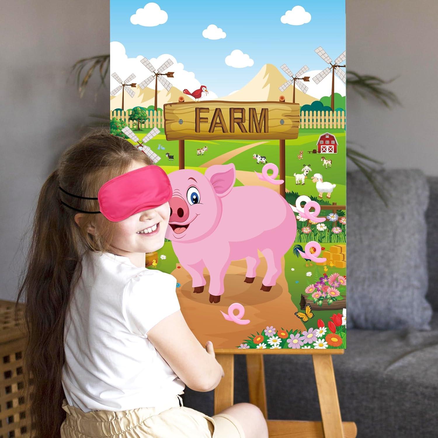 Juego de Fiesta Clavar la Cola Hooqict Cerdo con Póster y Pegatinas