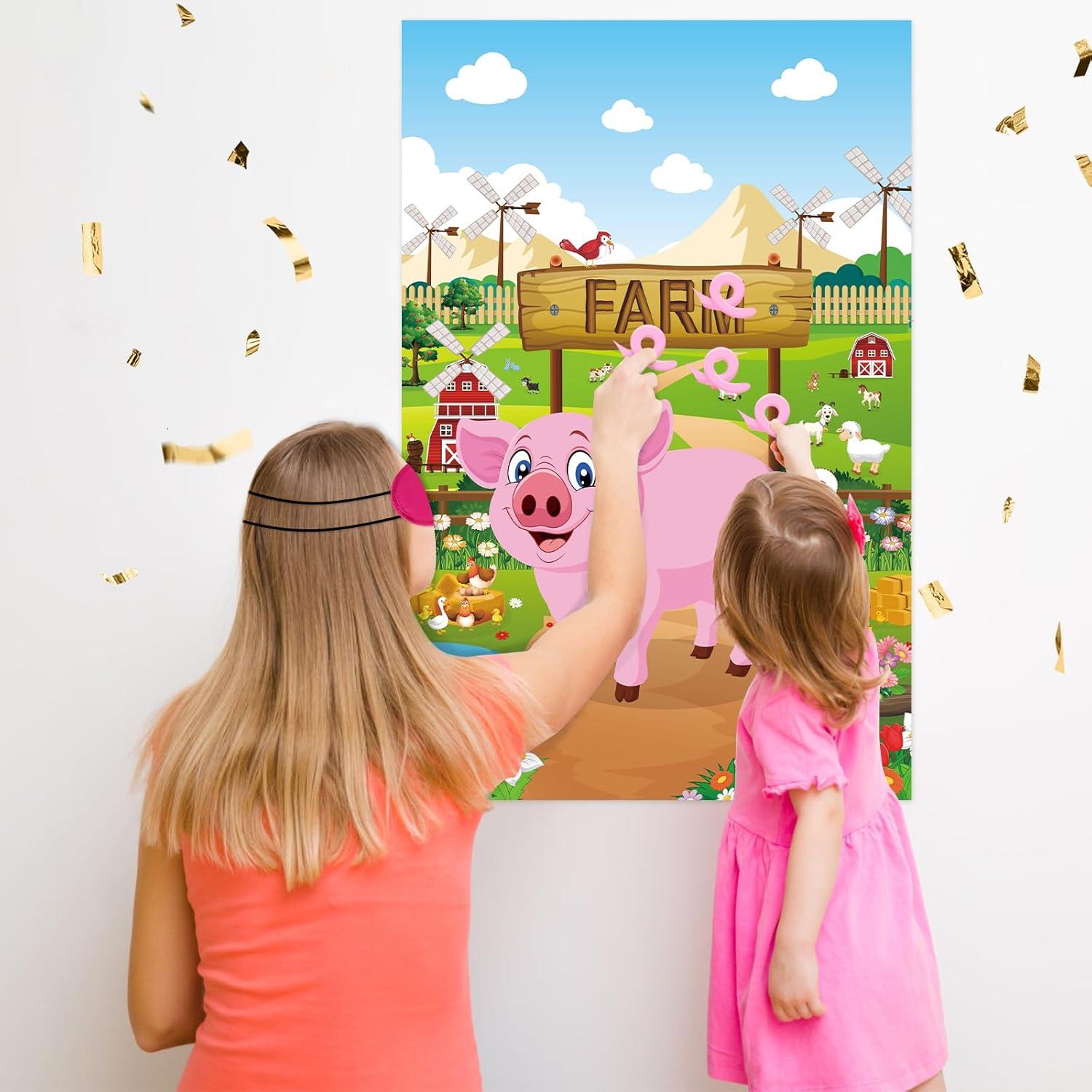 Juego de Fiesta Clavar la Cola Hooqict Cerdo con Póster y Pegatinas