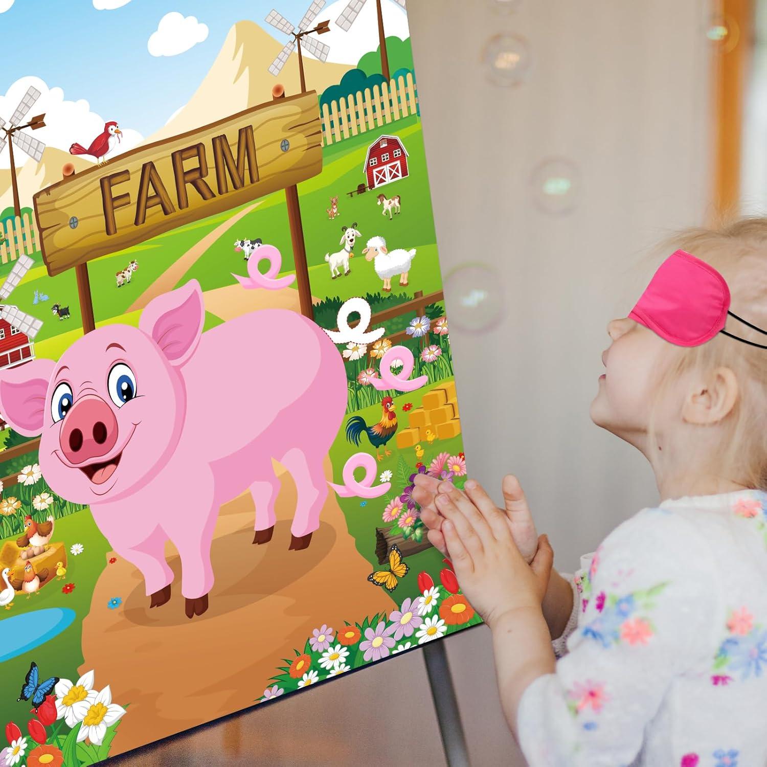 Juego de Fiesta Clavar la Cola Hooqict Cerdo con Póster y Pegatinas