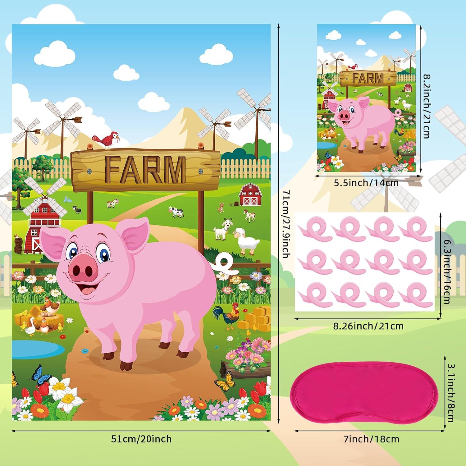 Juego de Fiesta Clavar la Cola Hooqict Cerdo con Póster y Pegatinas