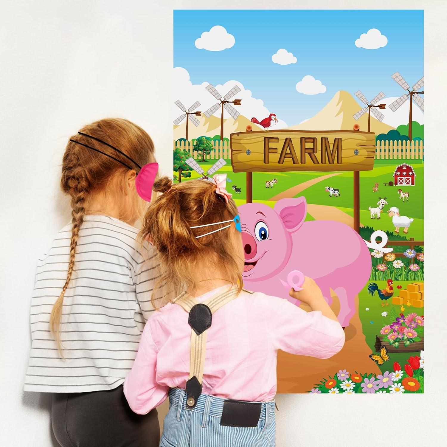 Juego de Fiesta Clavar la Cola Hooqict Cerdo con Póster y Pegatinas