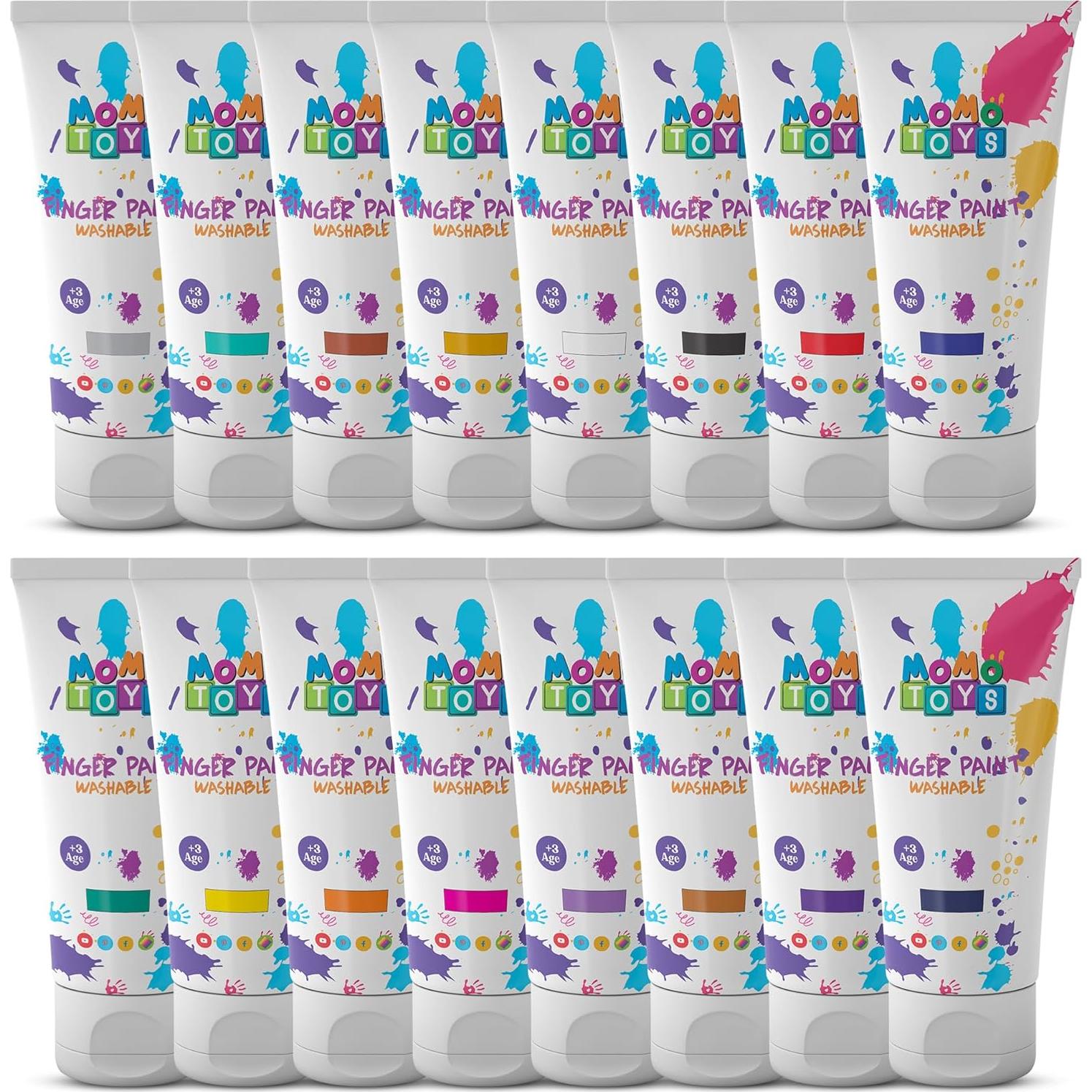 Set de Pintura Lavable para Niños MOMOTOYS - 16 Colores y 4 Metálicos