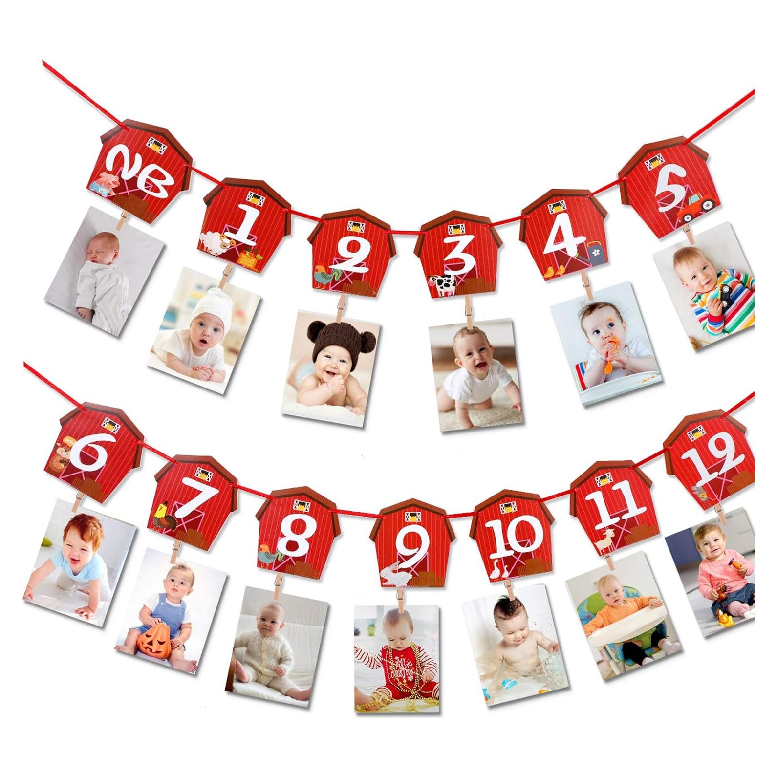 Banner de Foto de Cumpleaños de Animales de Granja Blulu 16x15cm