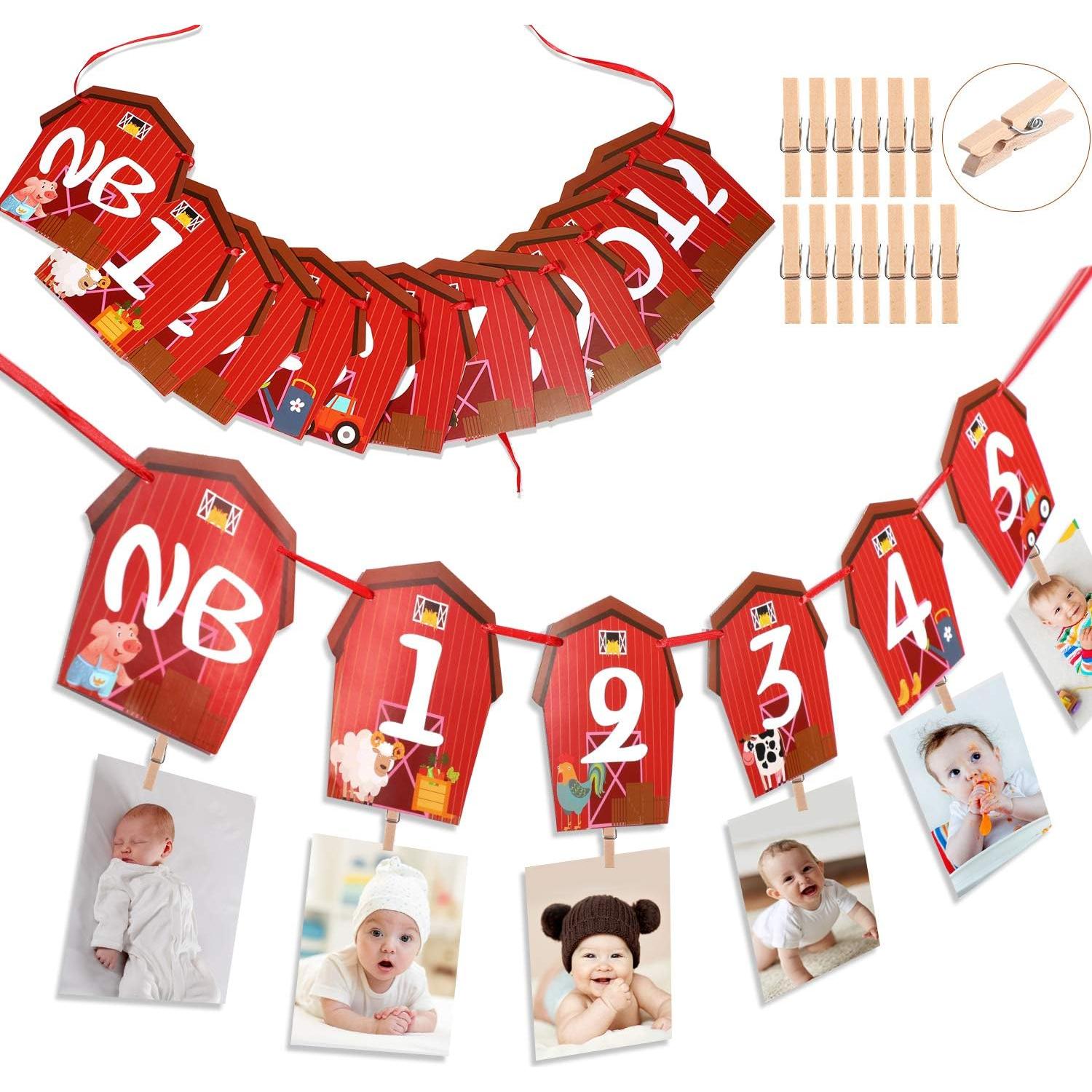 Banner de Foto de Cumpleaños de Animales de Granja Blulu 16x15cm