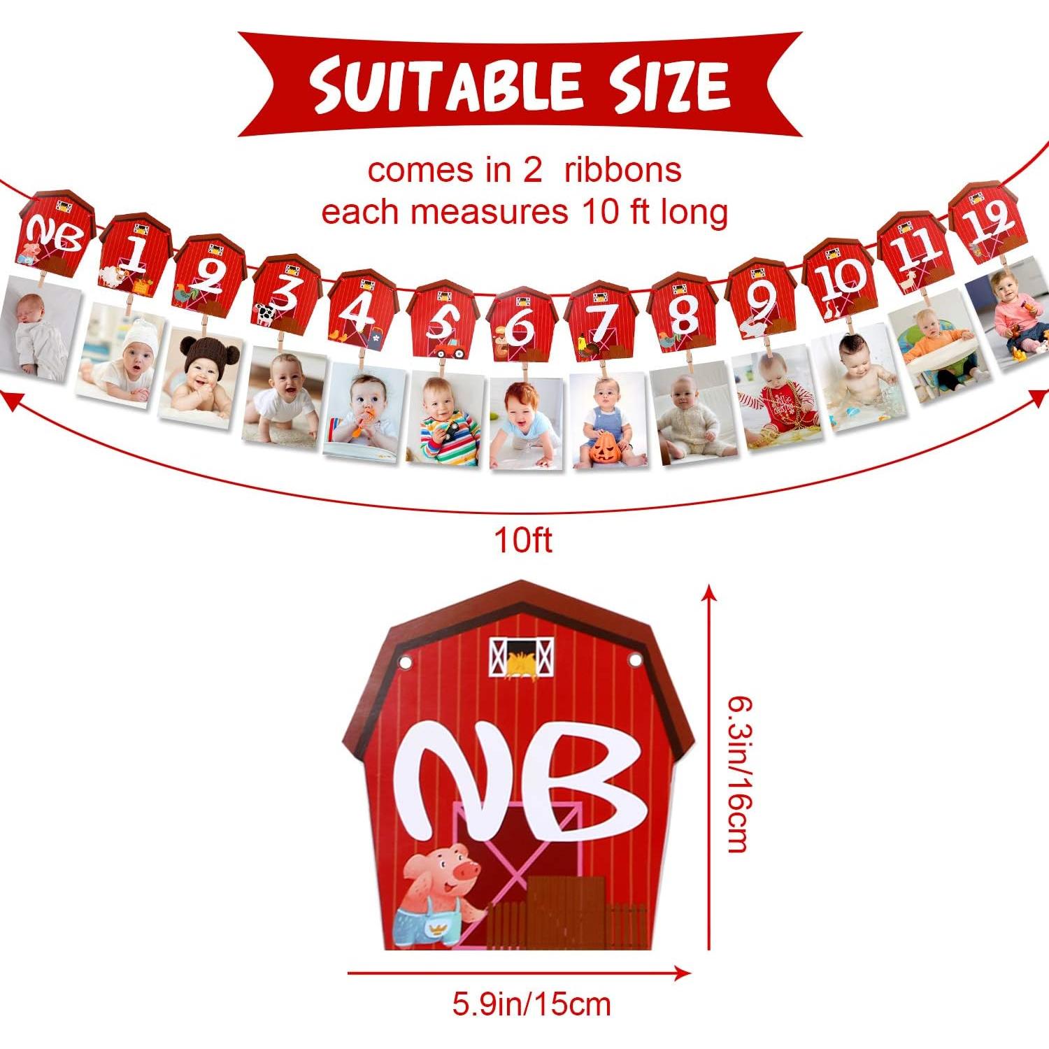 Banner de Foto de Cumpleaños de Animales de Granja Blulu 16x15cm