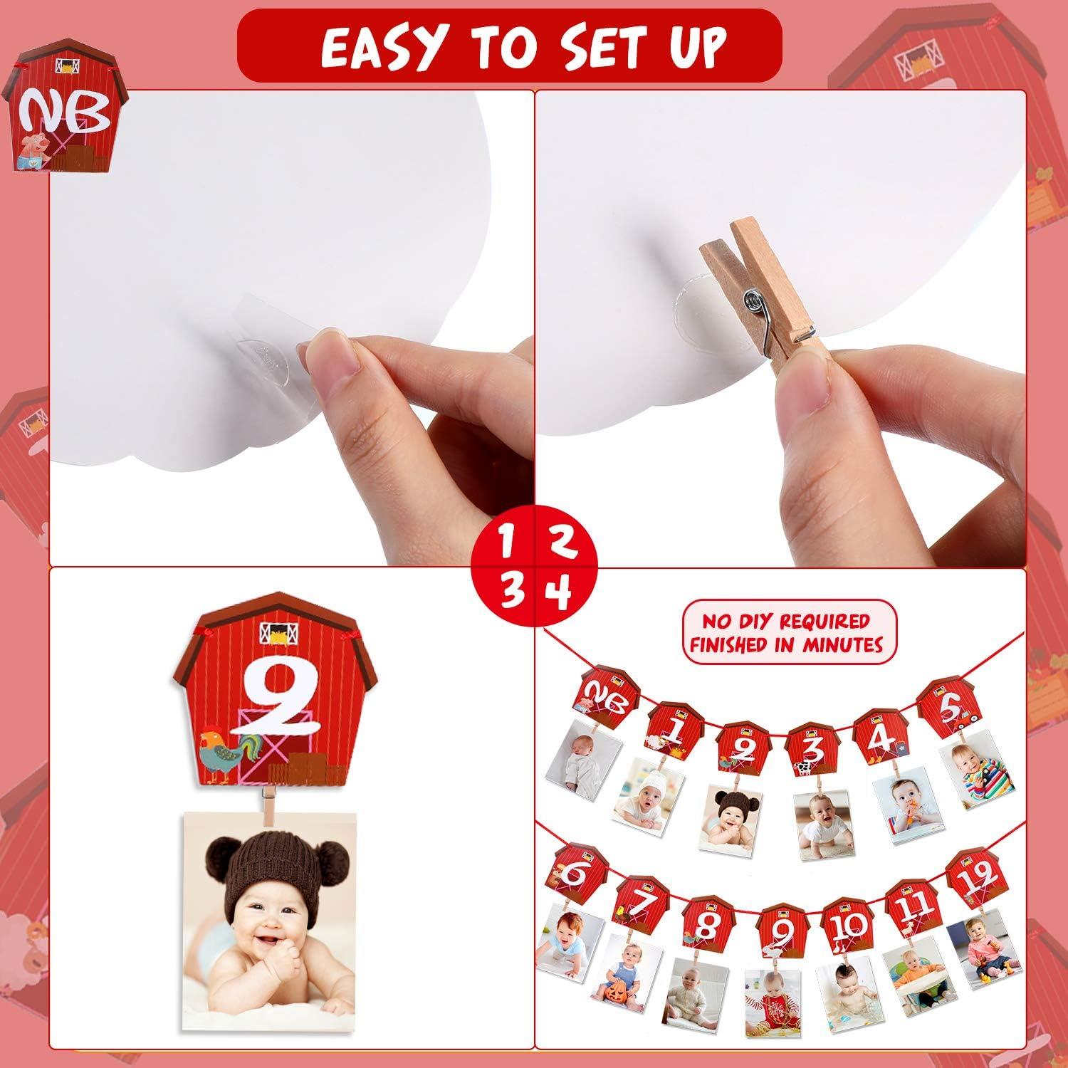 Banner de Foto de Cumpleaños de Animales de Granja Blulu 16x15cm