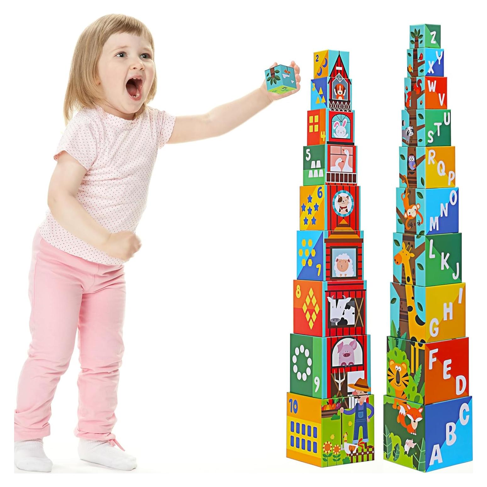 Bloques de Clasificación y Apilamiento Beeqoo - Set de 10 Cubos Educativos