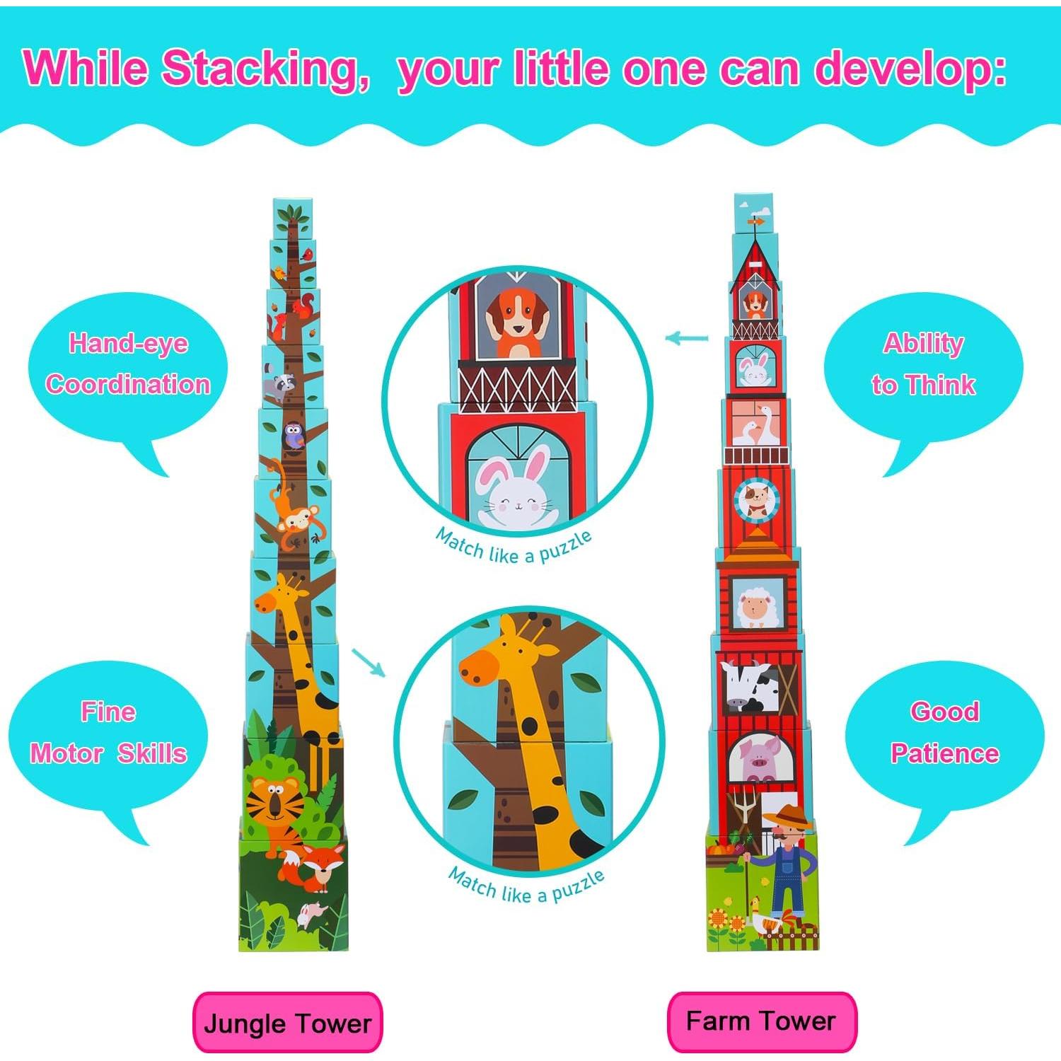 Bloques de Clasificación y Apilamiento Beeqoo - Set de 10 Cubos Educativos