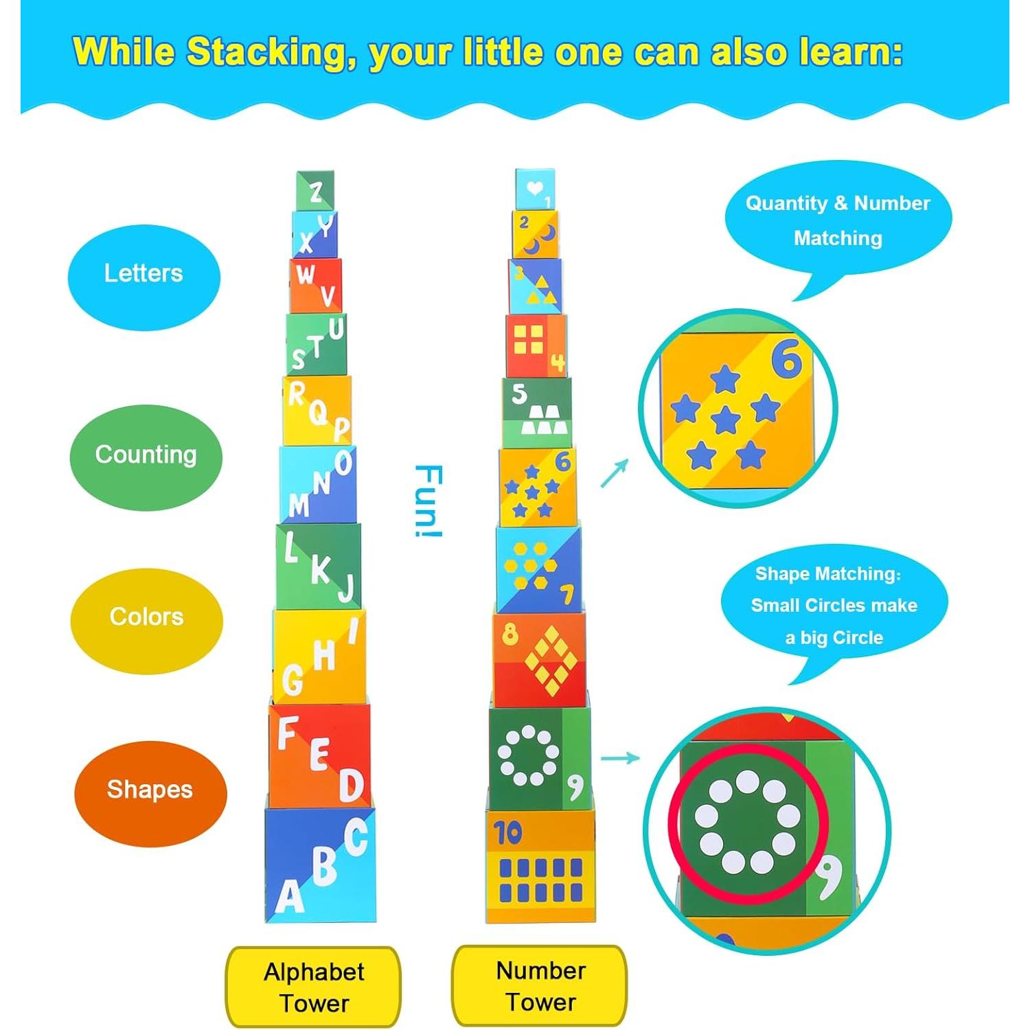 Bloques de Clasificación y Apilamiento Beeqoo - Set de 10 Cubos Educativos