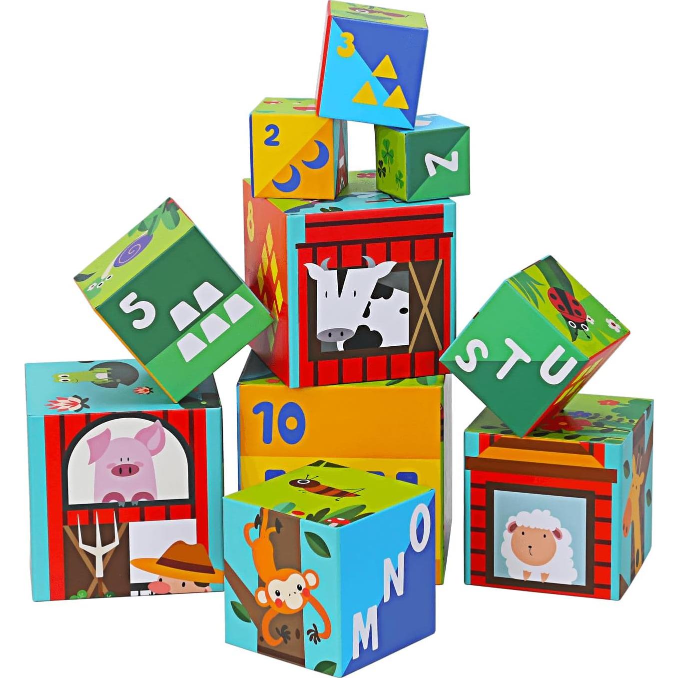 Bloques de Clasificación y Apilamiento Beeqoo - Set de 10 Cubos Educativos