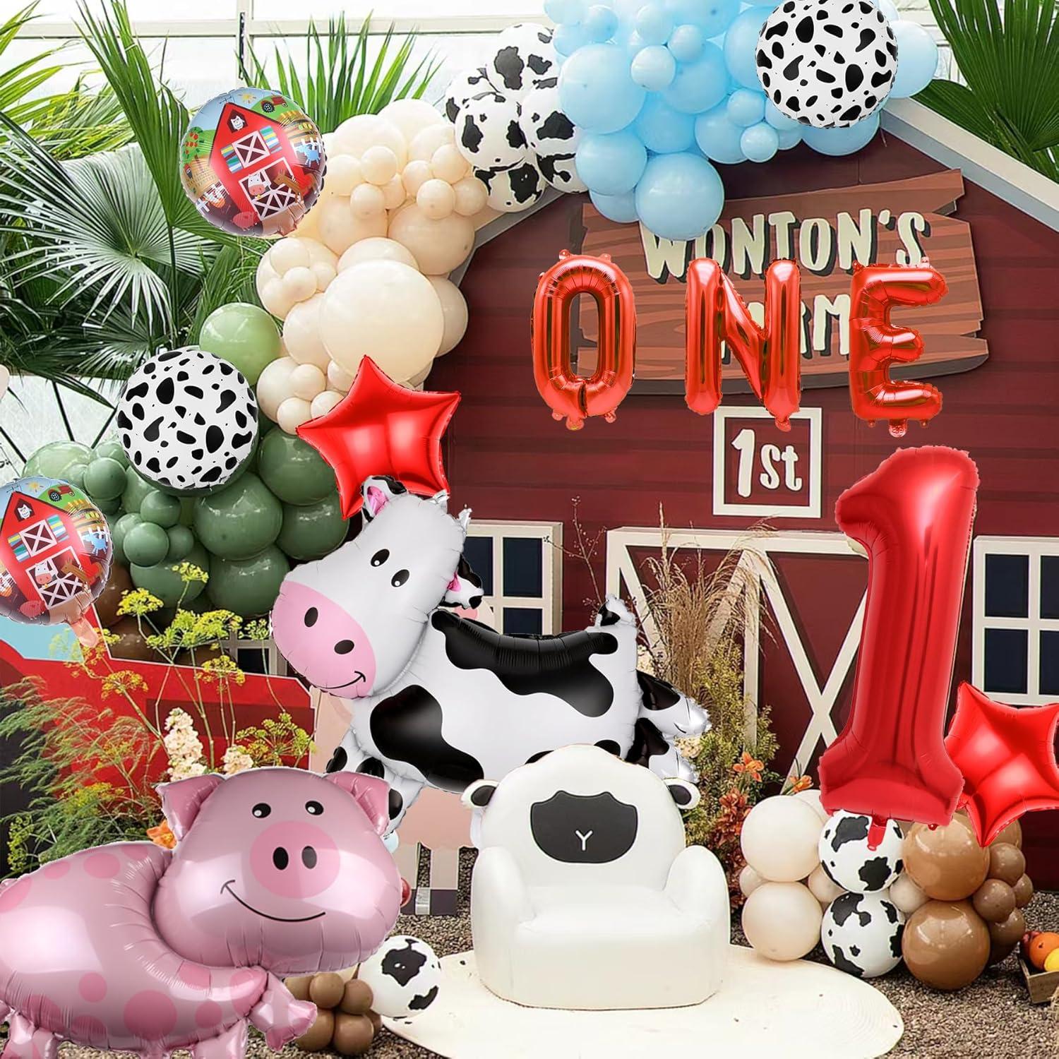 Juego de Globos de Fiesta de Animales de Granja Mylar 1 Año