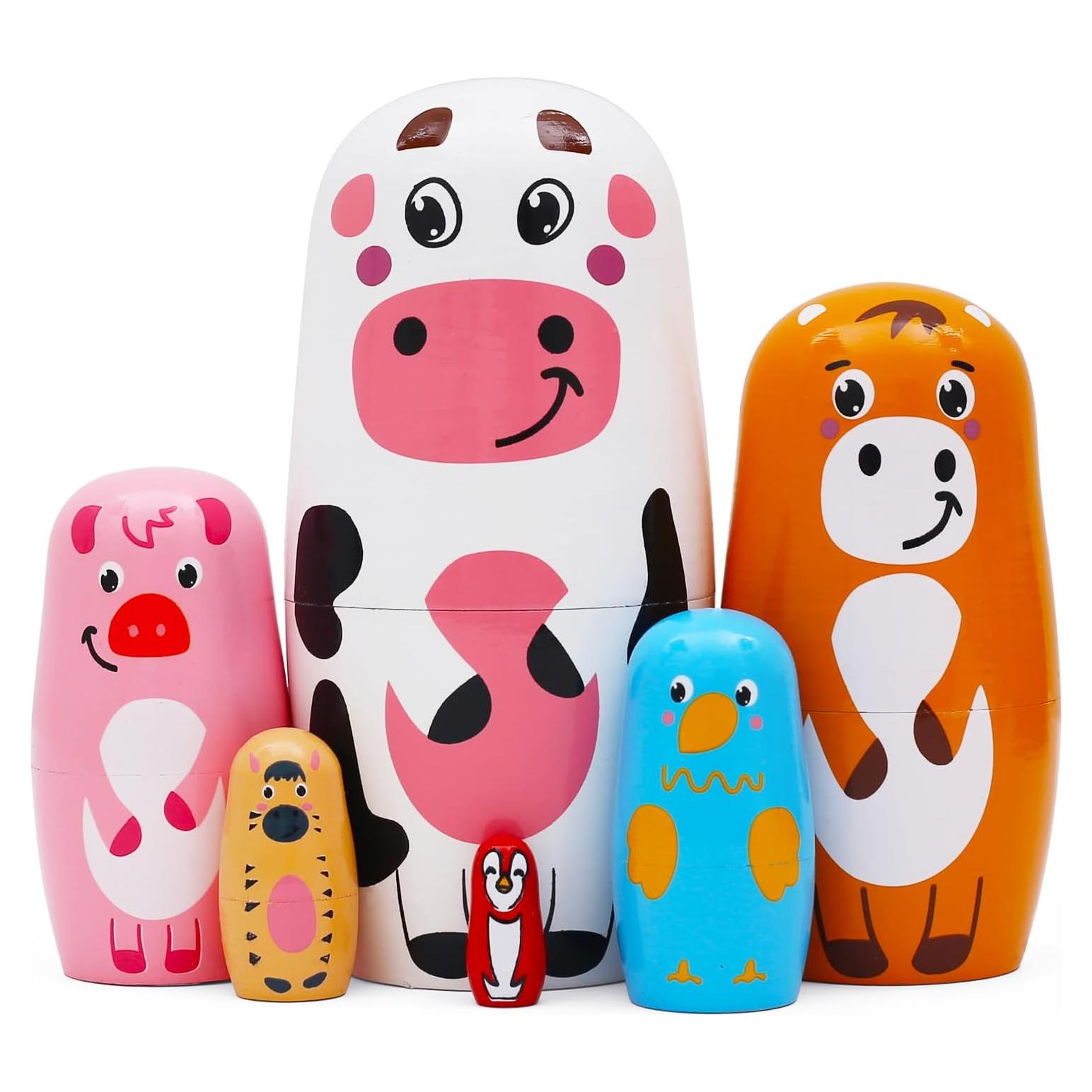 Muñecas Rusas de Animales de Granja Nepog - 6 Piezas de Madera