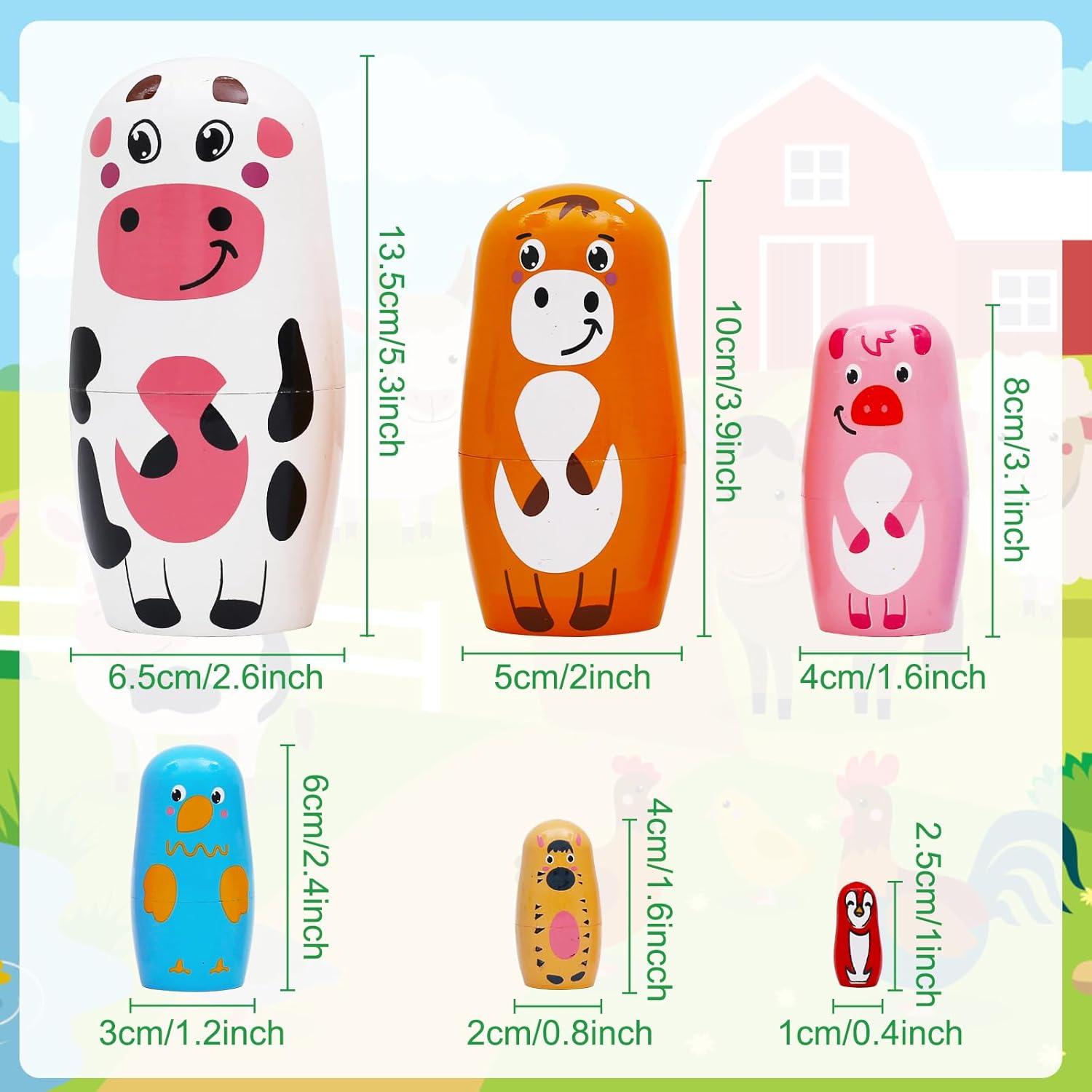 Muñecas Rusas de Animales de Granja Nepog - 6 Piezas de Madera