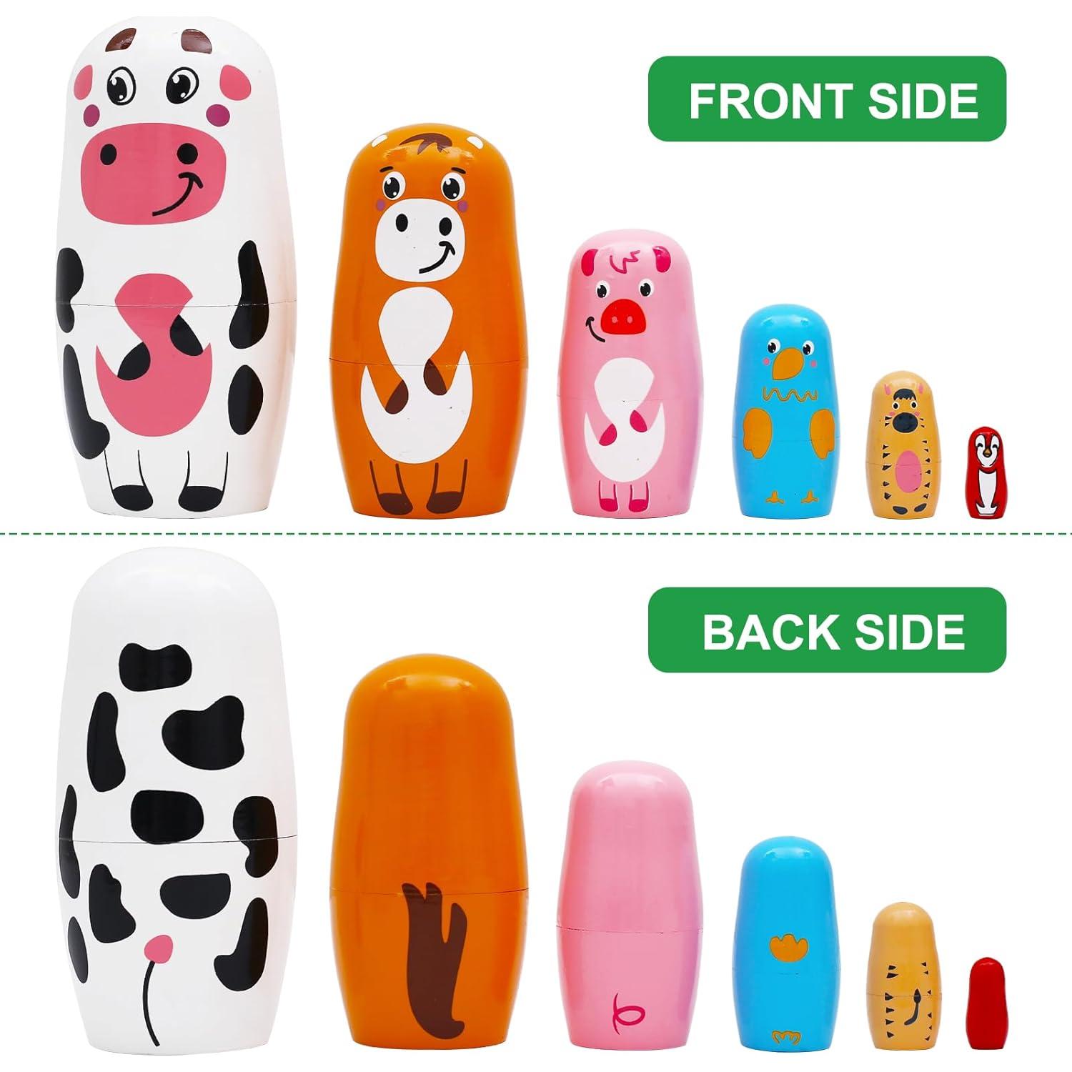 Muñecas Rusas de Animales de Granja Nepog - 6 Piezas de Madera