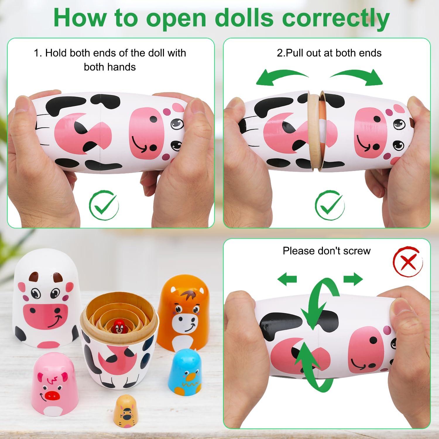 Muñecas Rusas de Animales de Granja Nepog - 6 Piezas de Madera