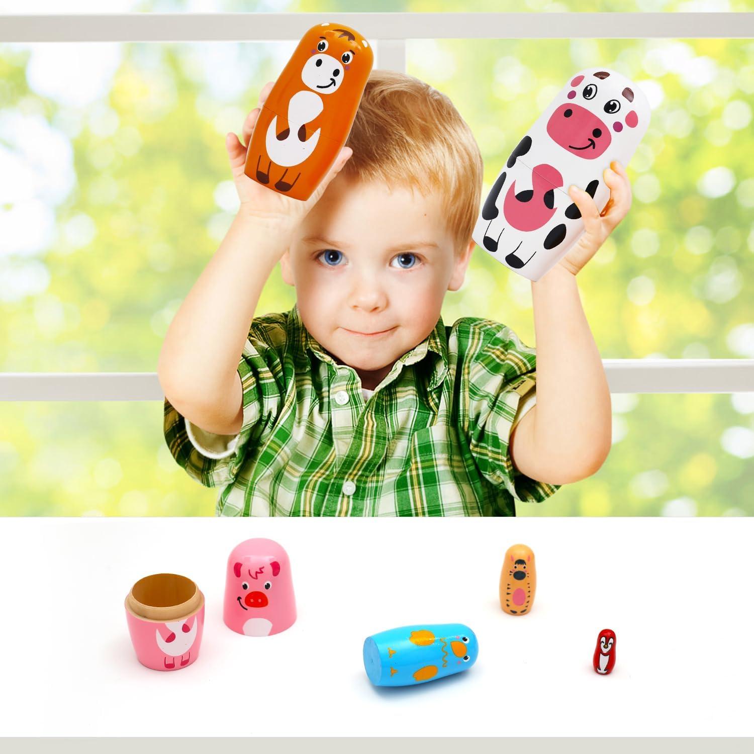 Muñecas Rusas de Animales de Granja Nepog - 6 Piezas de Madera