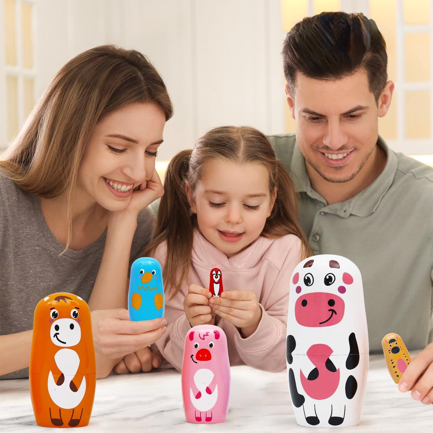 Muñecas Rusas de Animales de Granja Nepog - 6 Piezas de Madera