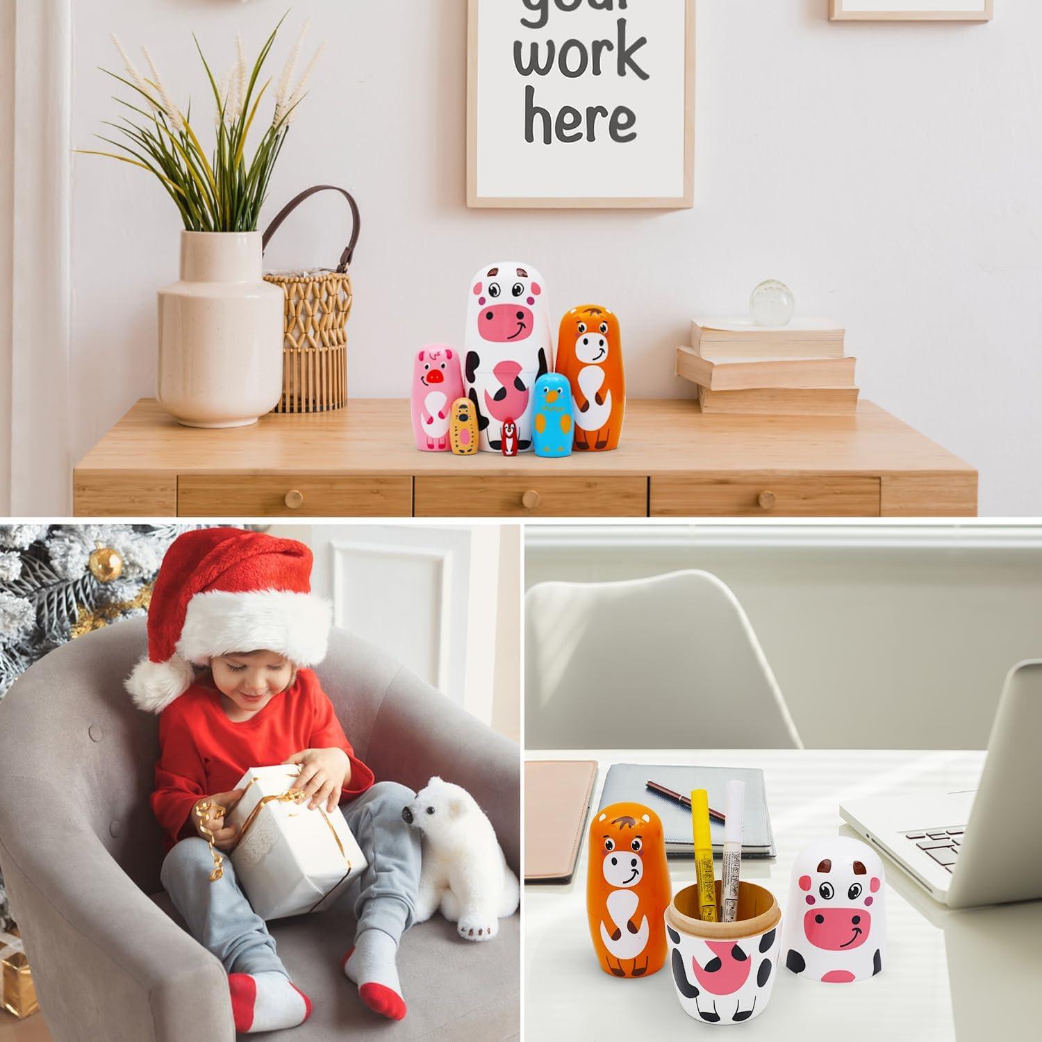 Muñecas Rusas de Animales de Granja Nepog - 6 Piezas de Madera