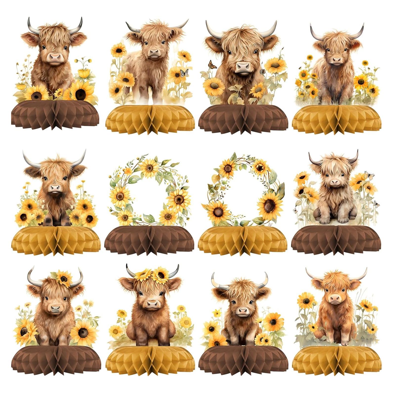 Centros de Mesa Baby Shower Vaca de las Tierras Altas 12PCS