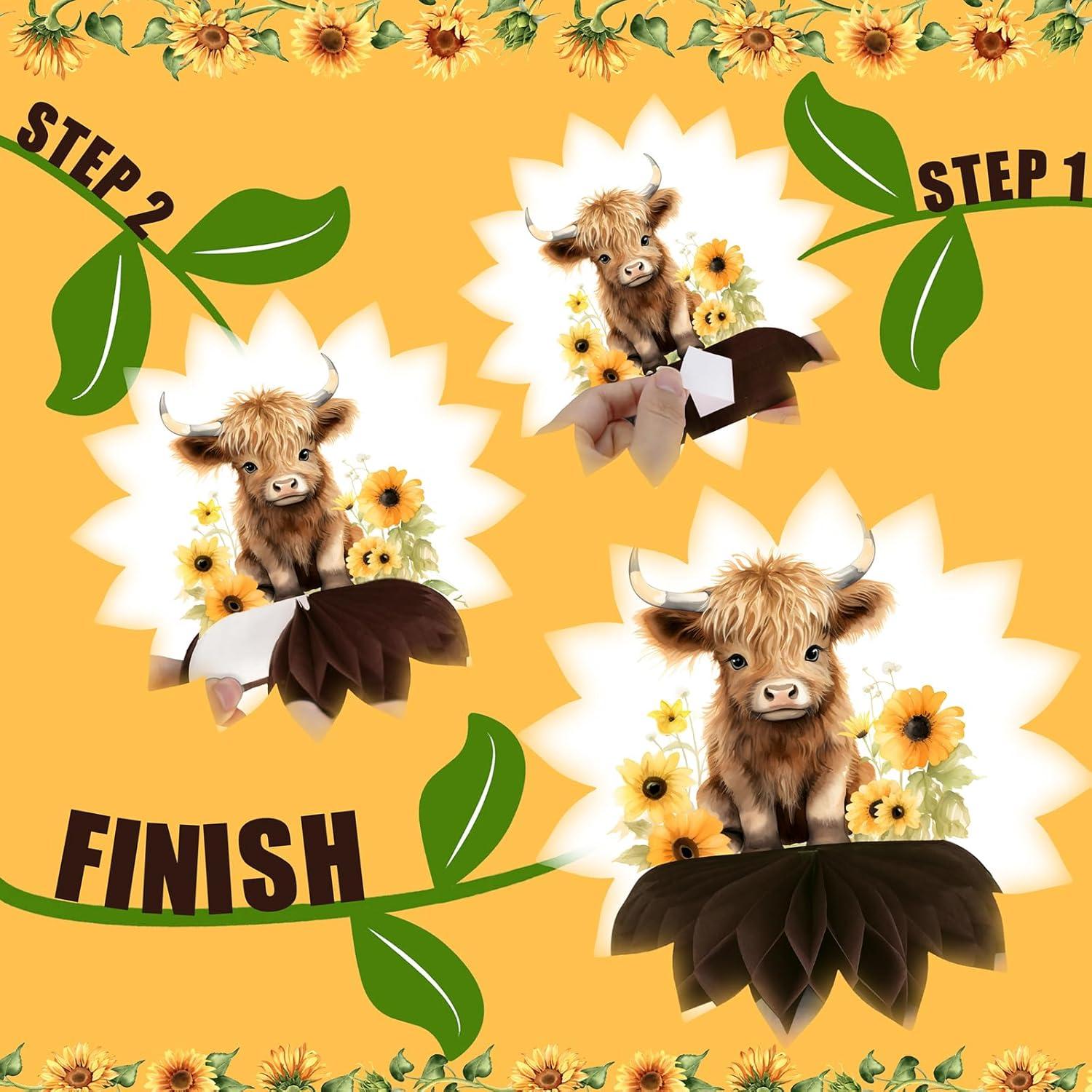 Centros de Mesa Baby Shower Vaca de las Tierras Altas 12PCS