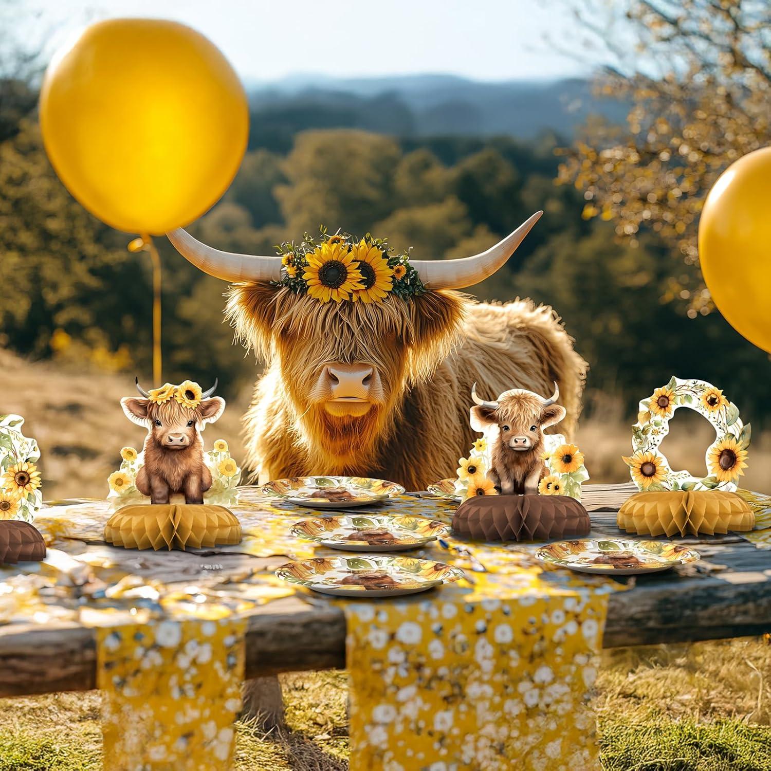 Centros de Mesa Baby Shower Vaca de las Tierras Altas 12PCS