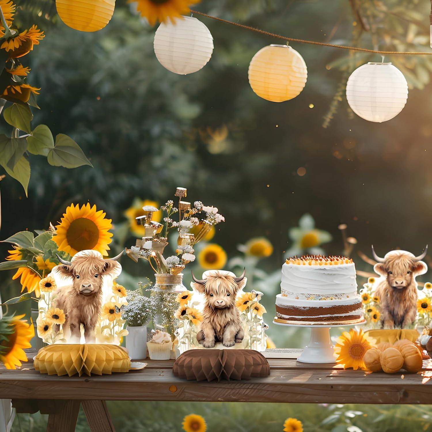 Centros de Mesa Baby Shower Vaca de las Tierras Altas 12PCS