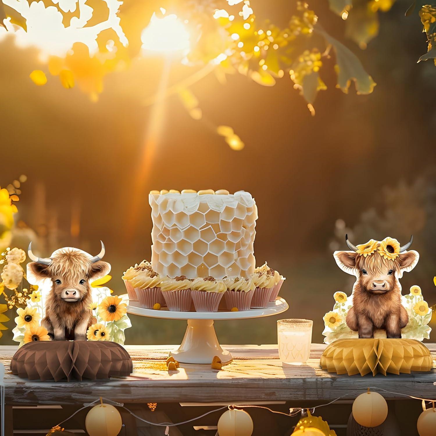 Centros de Mesa Baby Shower Vaca de las Tierras Altas 12PCS