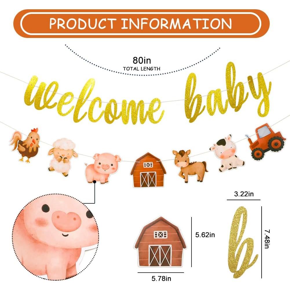 Banner de Baby Shower Animales de Granja XSL 203 cm