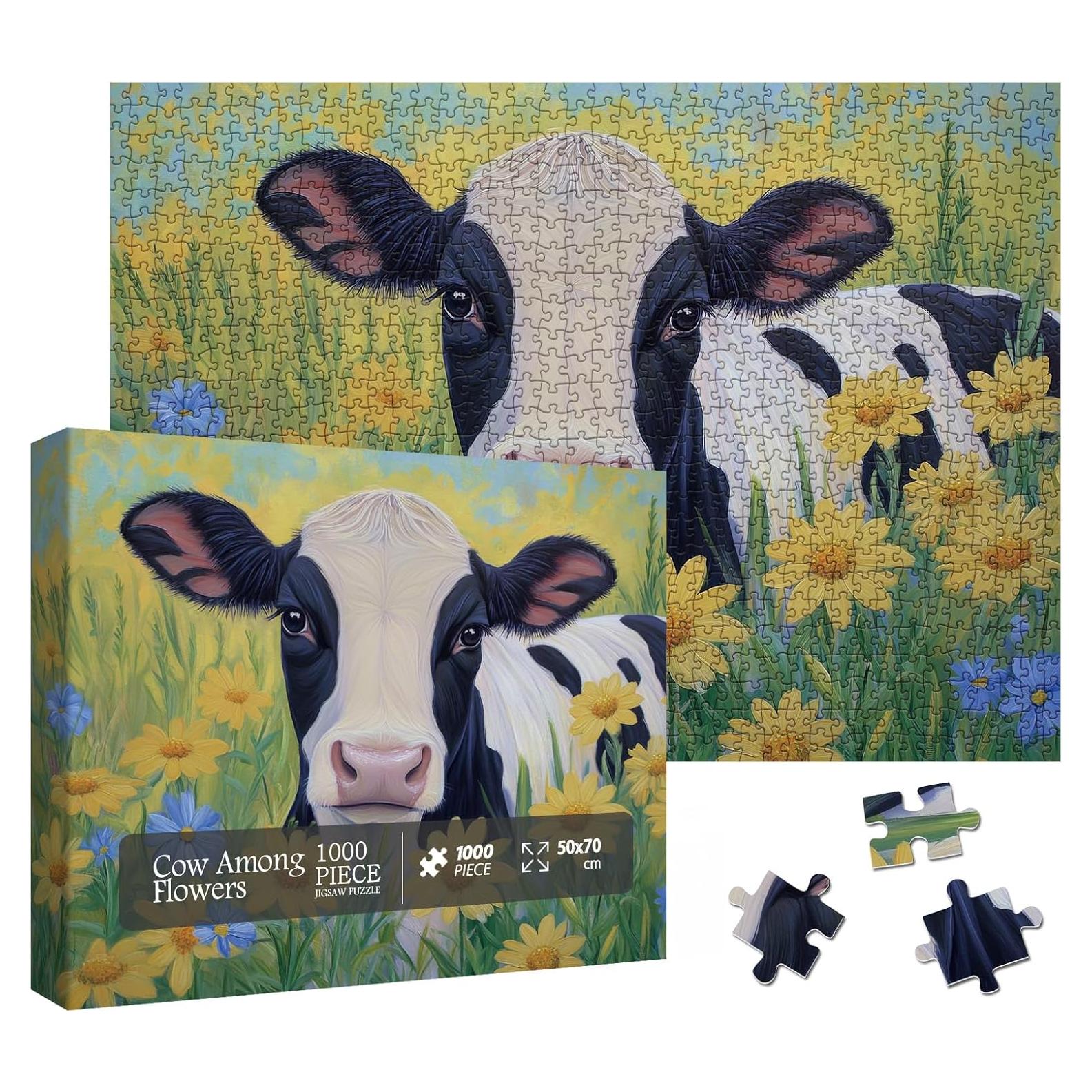 Rompecabezas de 1000 Piezas Larkipuzz Vaca Girasol Naturaleza