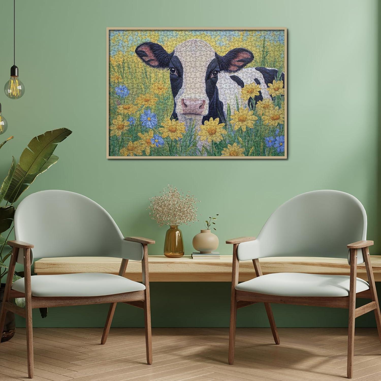 Rompecabezas de 1000 Piezas Larkipuzz Vaca Girasol Naturaleza